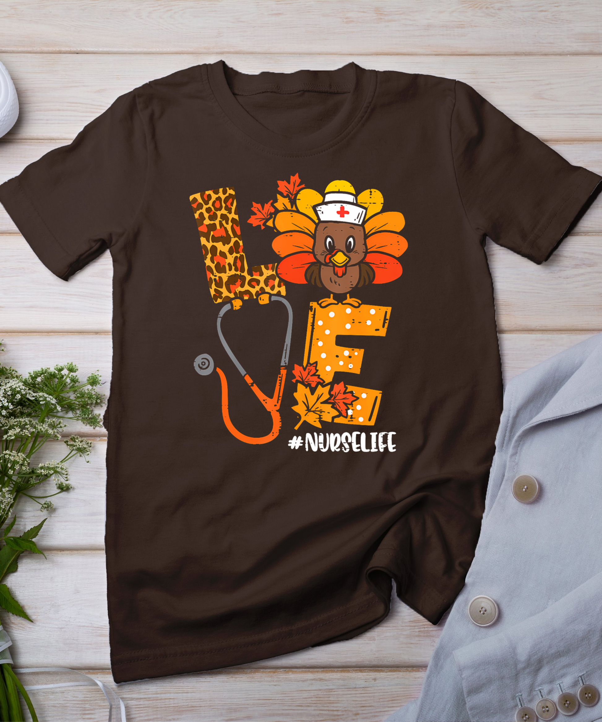 Love Turkey Thanksgiving Nurse Life Fall Scrub Top Women T-Shirt