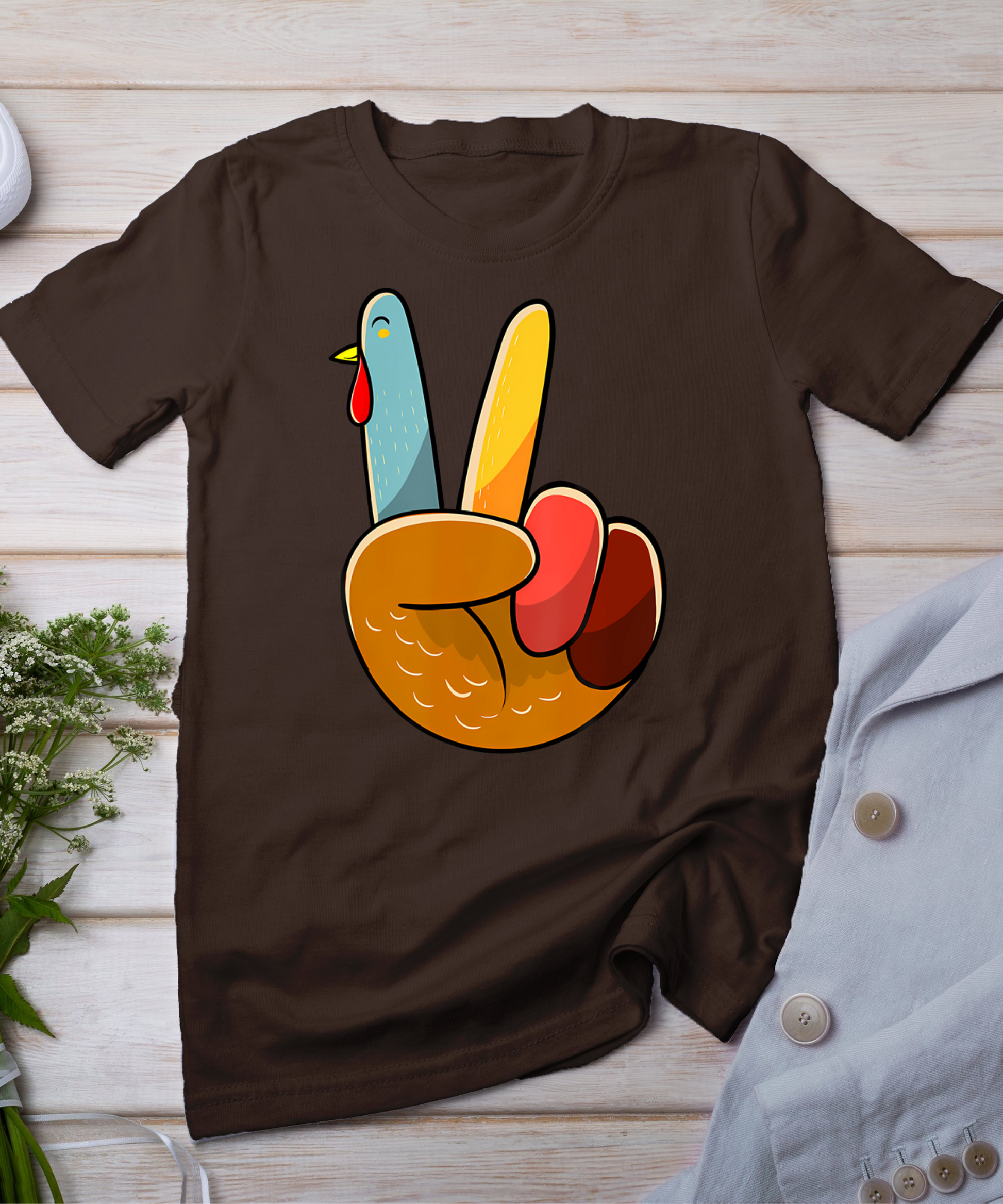 Turkey Peace Hand Sign Thanksgiving Thankful Women Kids Girl T-Shirt