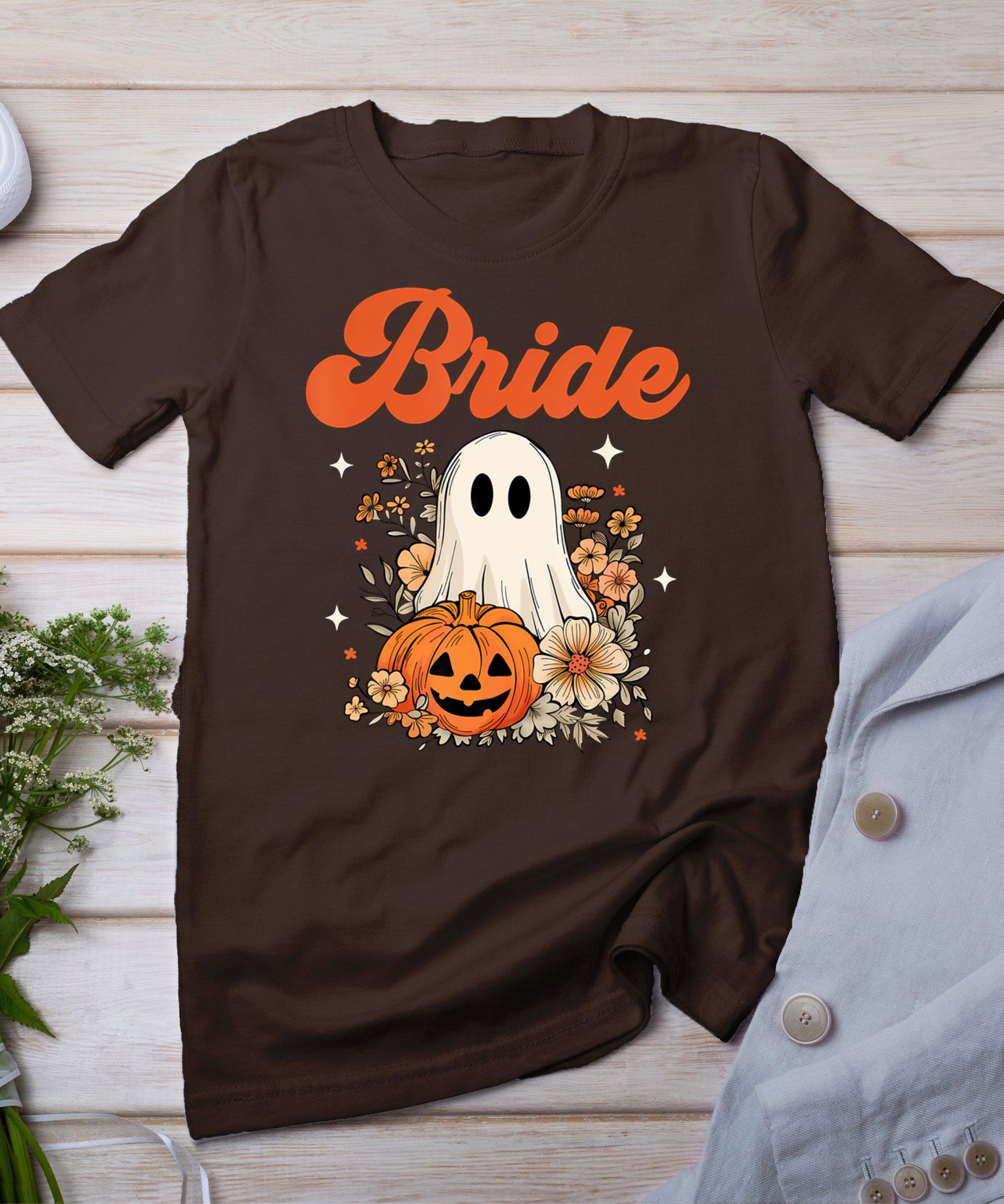 Bride Wildflower Ghost Boo Crew Halloween Bachelorette T-Shirt