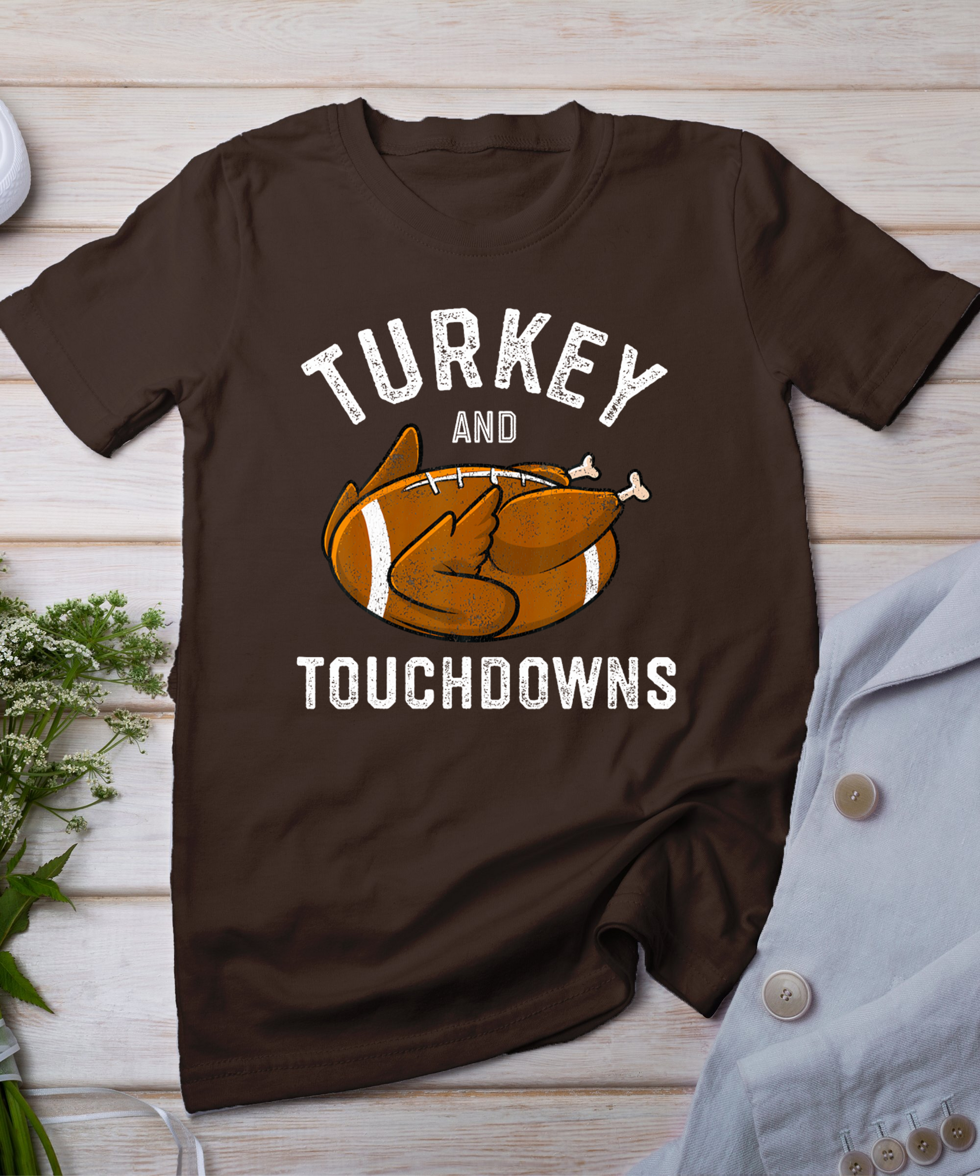 Thanksgiving Turkey And Touchdowns Football Men Boys T-Shirt