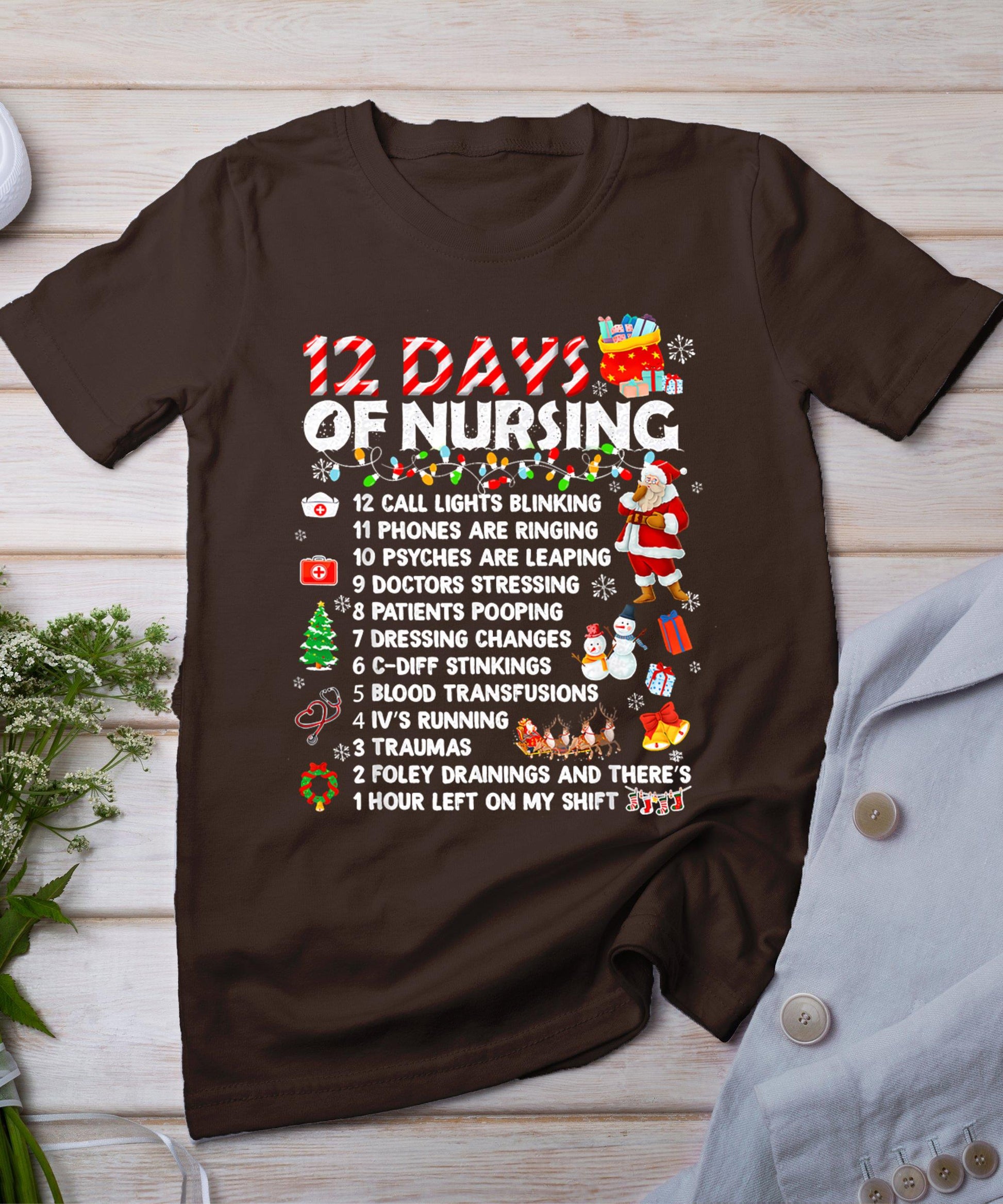 Nurses Merry Christmas Funny 12 Days Of Nursing Xmas Women T-Shirt