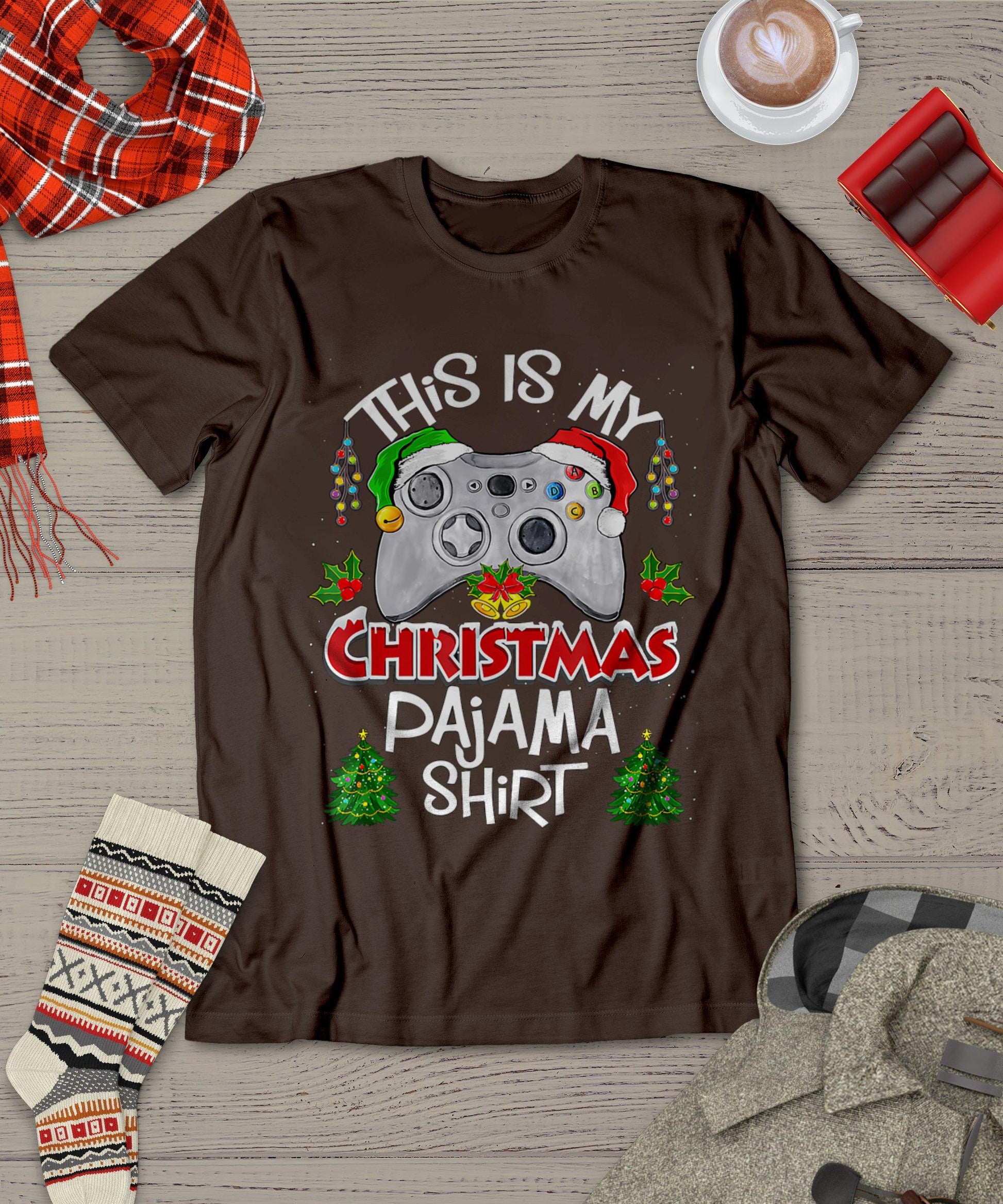 This Is My Christmas Pajama Santa Hat Gamer Video Games T-Shirt