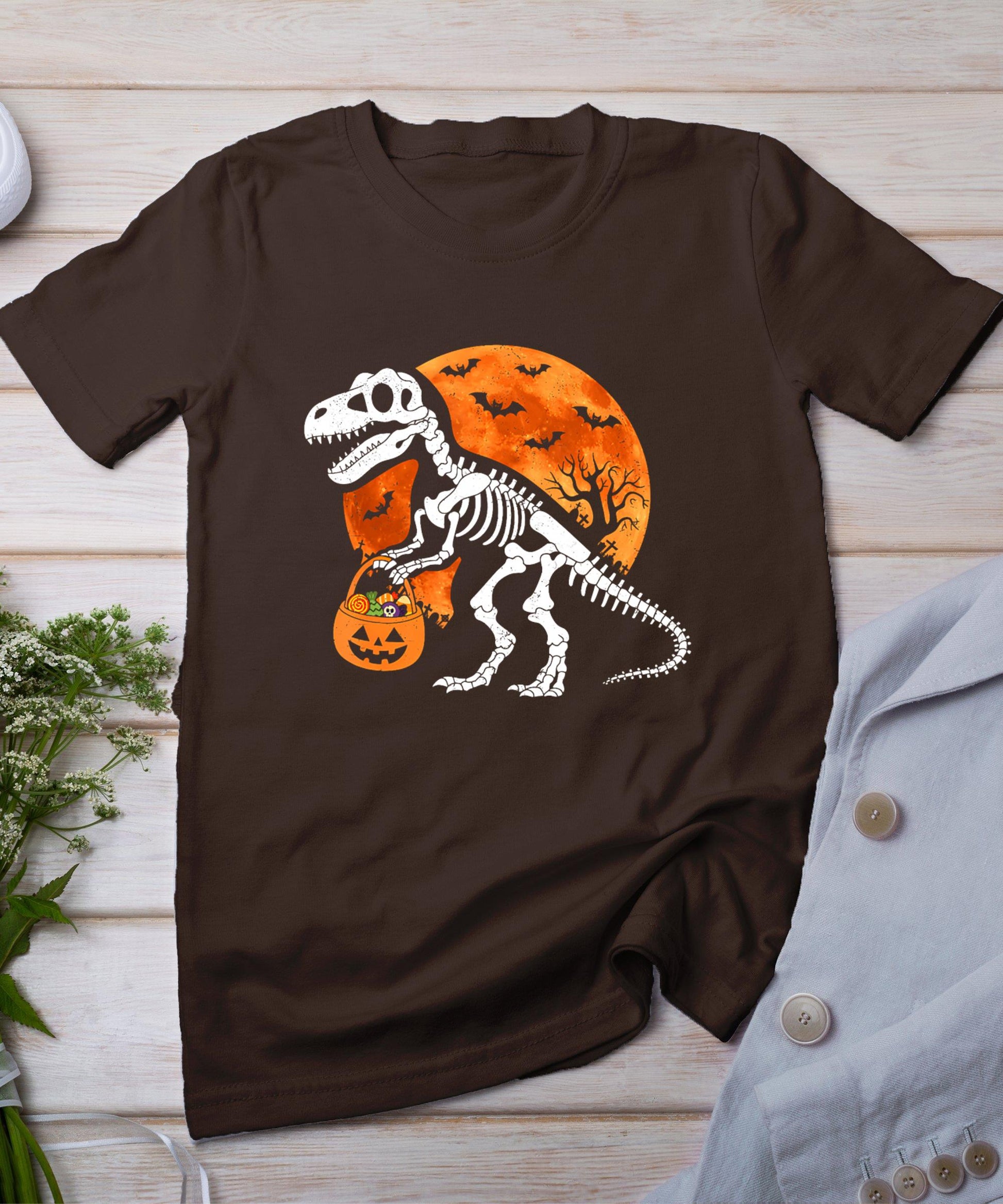 Halloween Shirt For Kids Toddler Skeleton Dinosaur Trex Boys T-Shirt