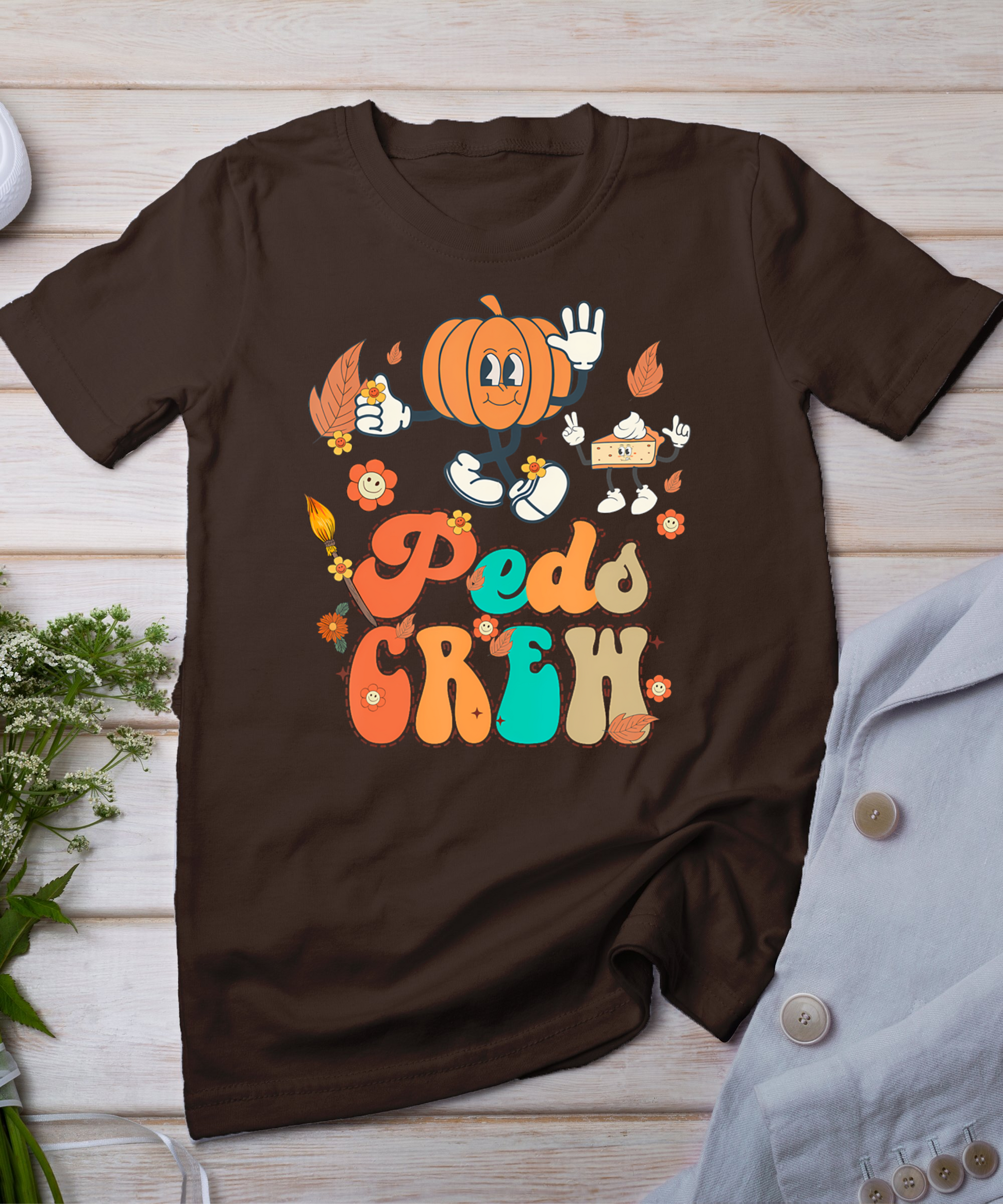 Peds Crew Pumpkin Thanksgiving Fall Pediatric Nurse Retro T-Shirt