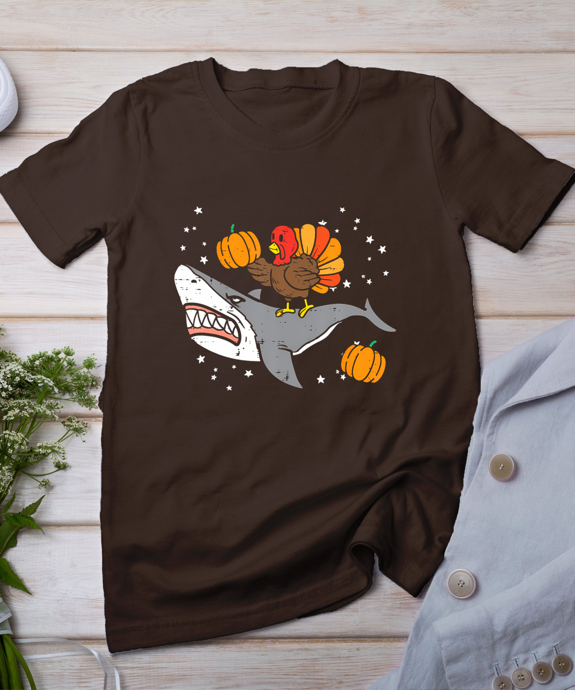 Thanksgiving Turkey Riding Shark Funny Boys Kids Toddler T-Shirt