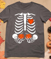 Skeleton Twin Pregnancy Announcement Halloween Pregnant Mom T-Shirt