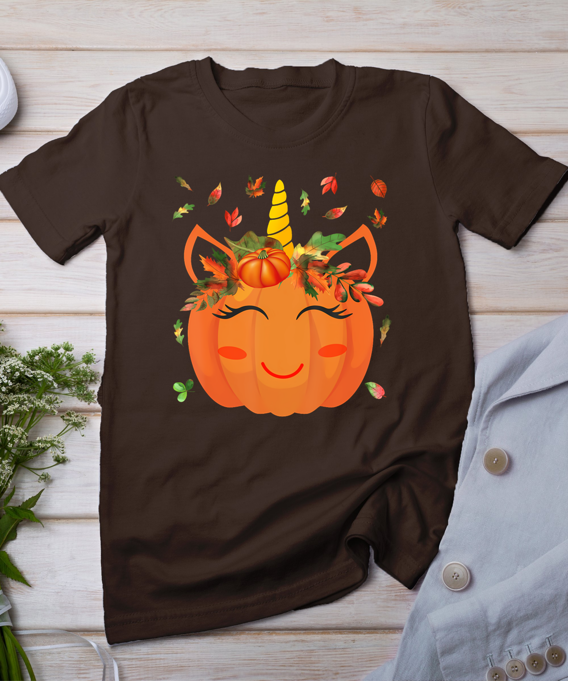 Cute Unicorn Pumpkin For Kids Halloween Thanksgiving T-Shirt