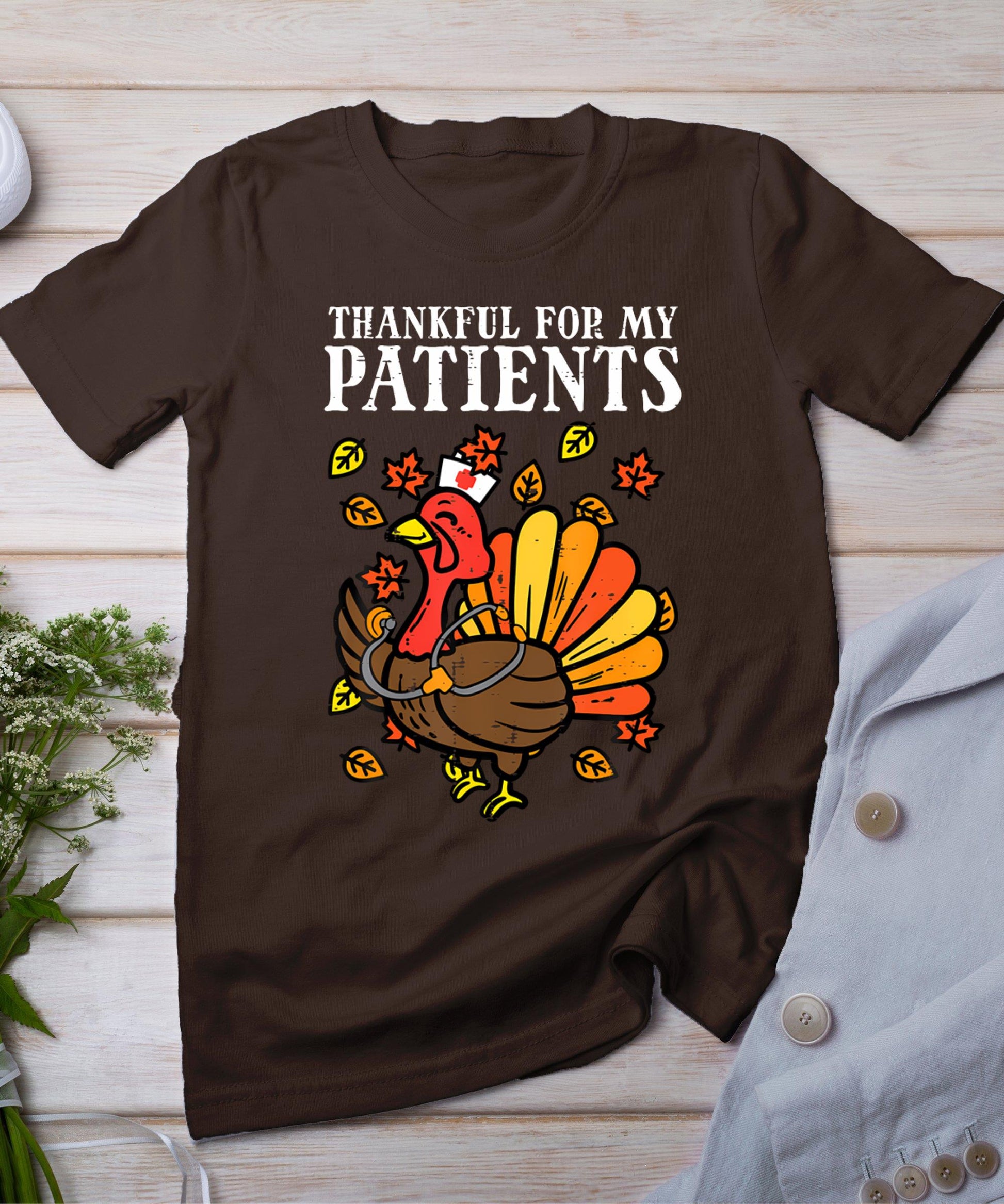 Thankful For Patients Turkey Nurse Thanksgiving Fall Scrub T-Shirt