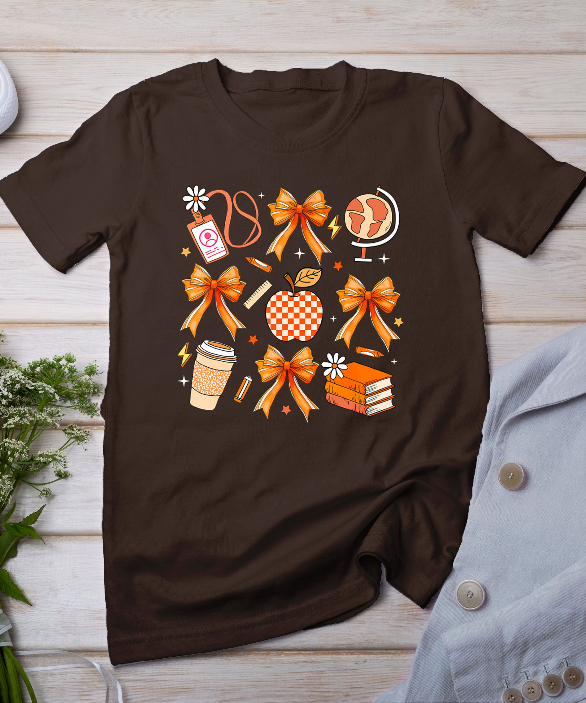 Retro Coquette Bow Teacher Fall Autumn Thanksgiving T-Shirt