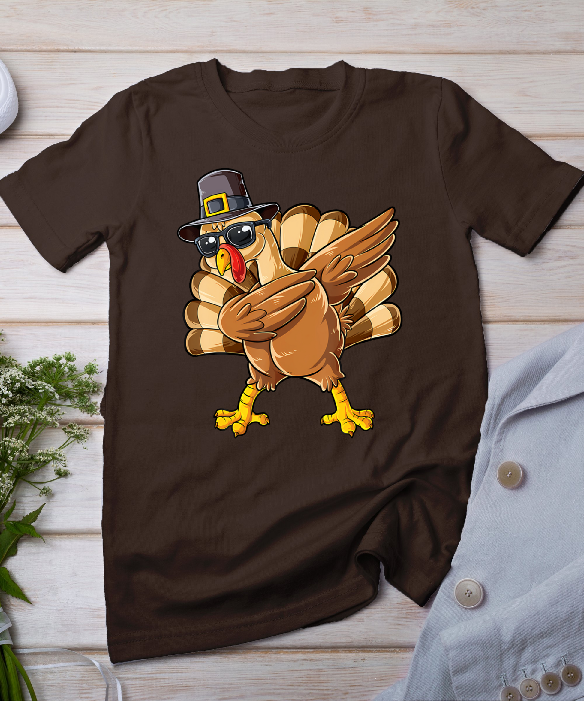 Dabbing Turkey Thanksgiving Day Pilgrim Boys Girls Funny Dab T-Shirt