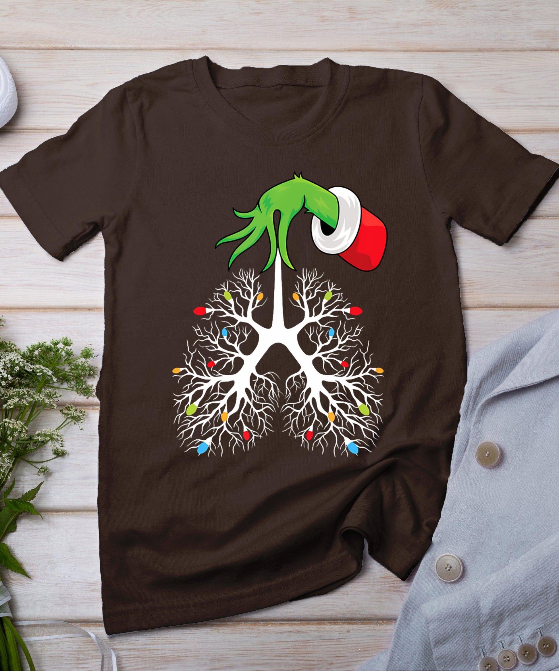 Christmas Nurse Respiratory Therapist Lung Lights Funnyx-Mas T-Shirt