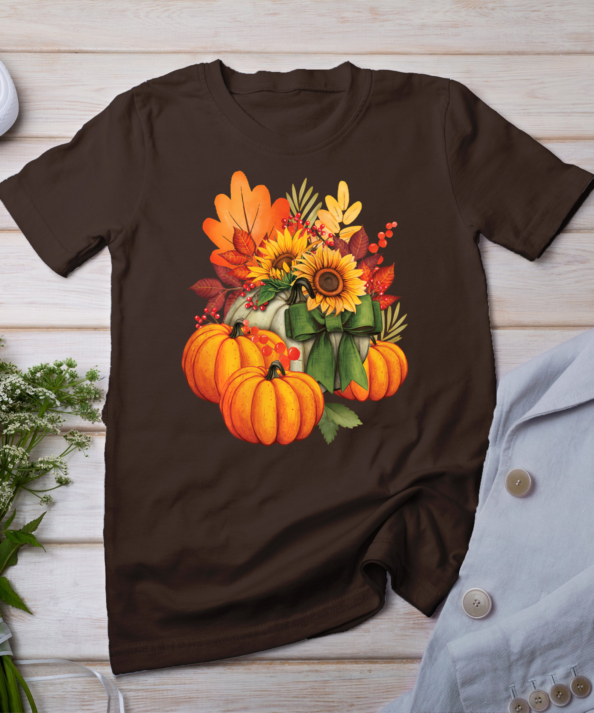 Thanksgiving Pumpkin Sunflower Fall Autumn Holiday T-Shirt