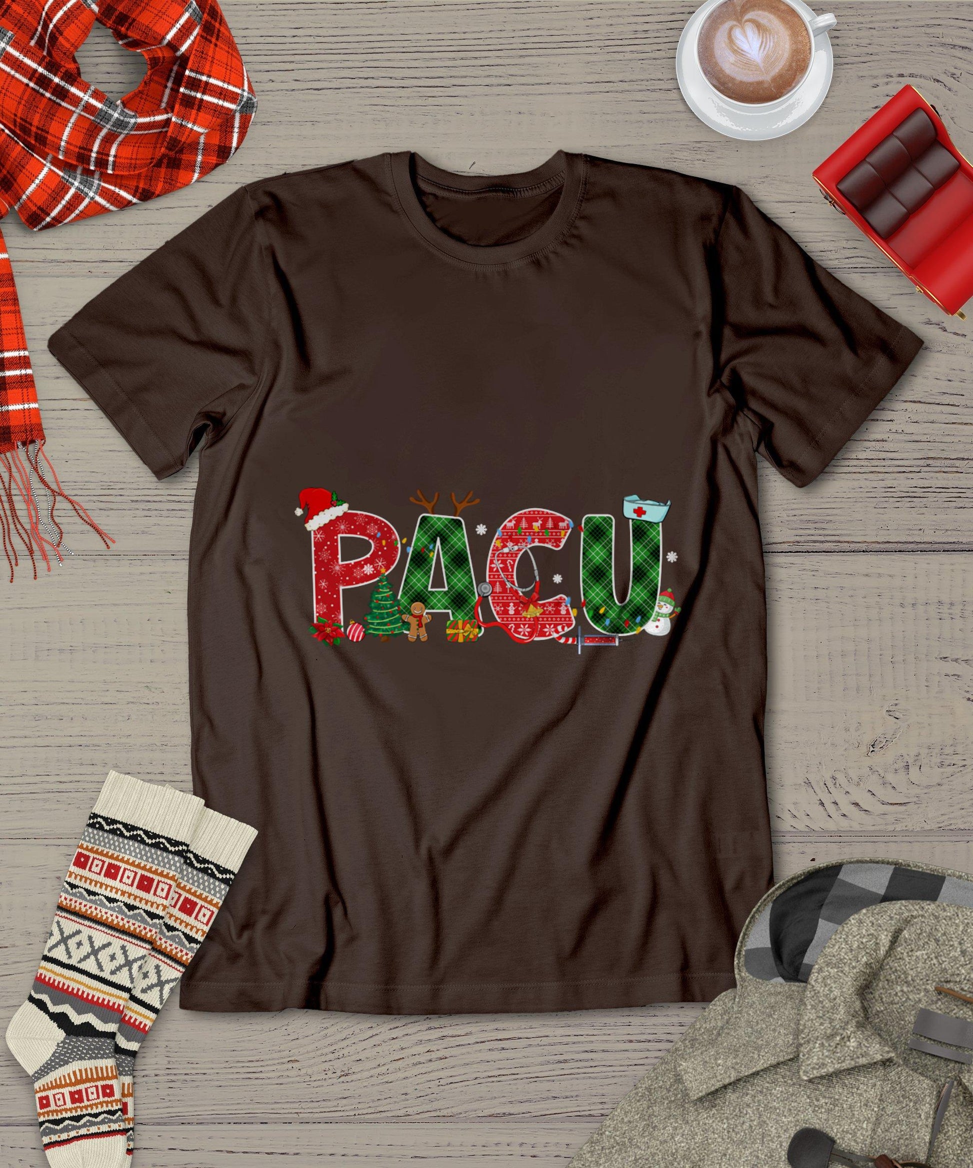 Buffalo Plaid Pacu Nurse Christmas Tree Santa Xmas Pajama T-Shirt