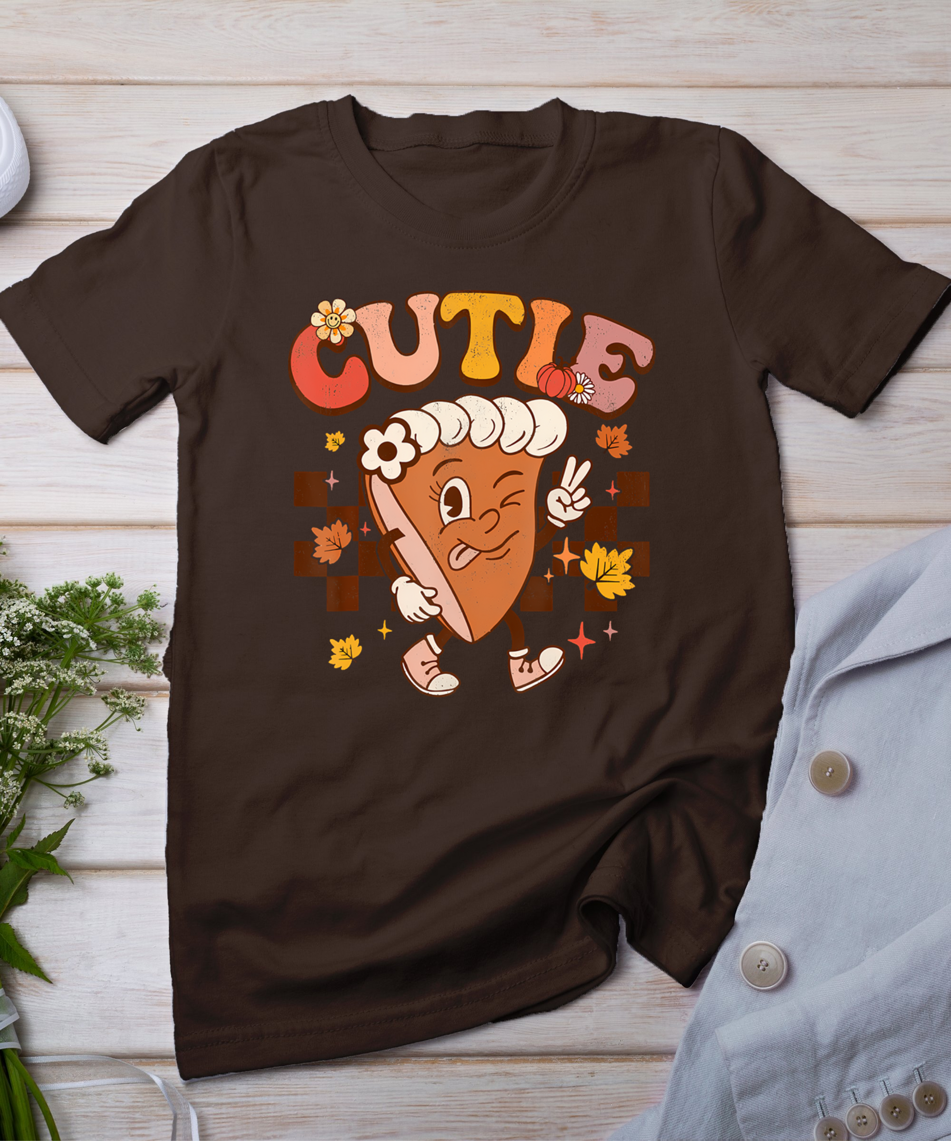 Groovy Retro Pumpkin Pie Cutie Thanksgiving Pie Dinner T-Shirt