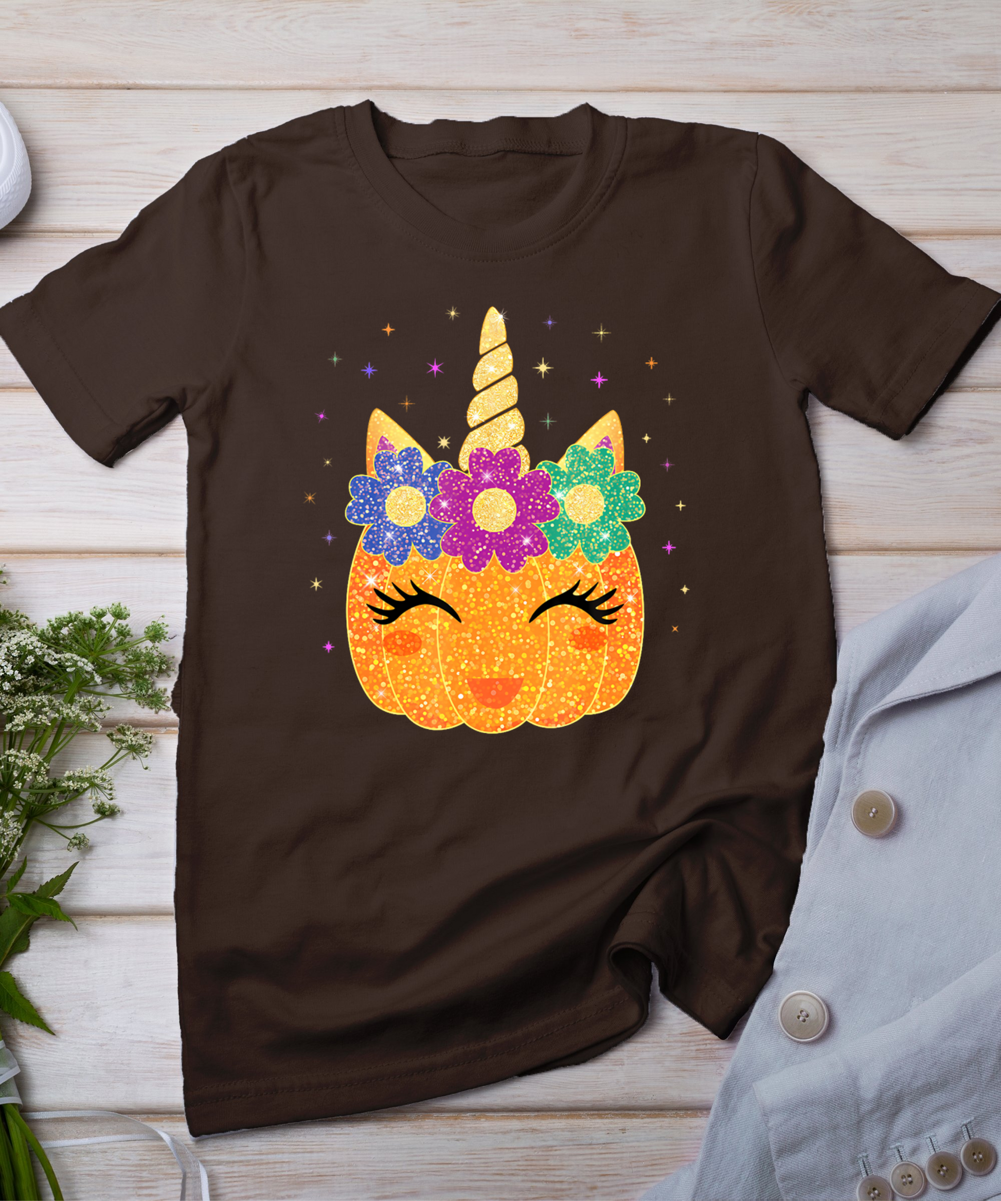 Unicorn Pumpkin Halloween Thanksgiving Girls Kids T-Shirt