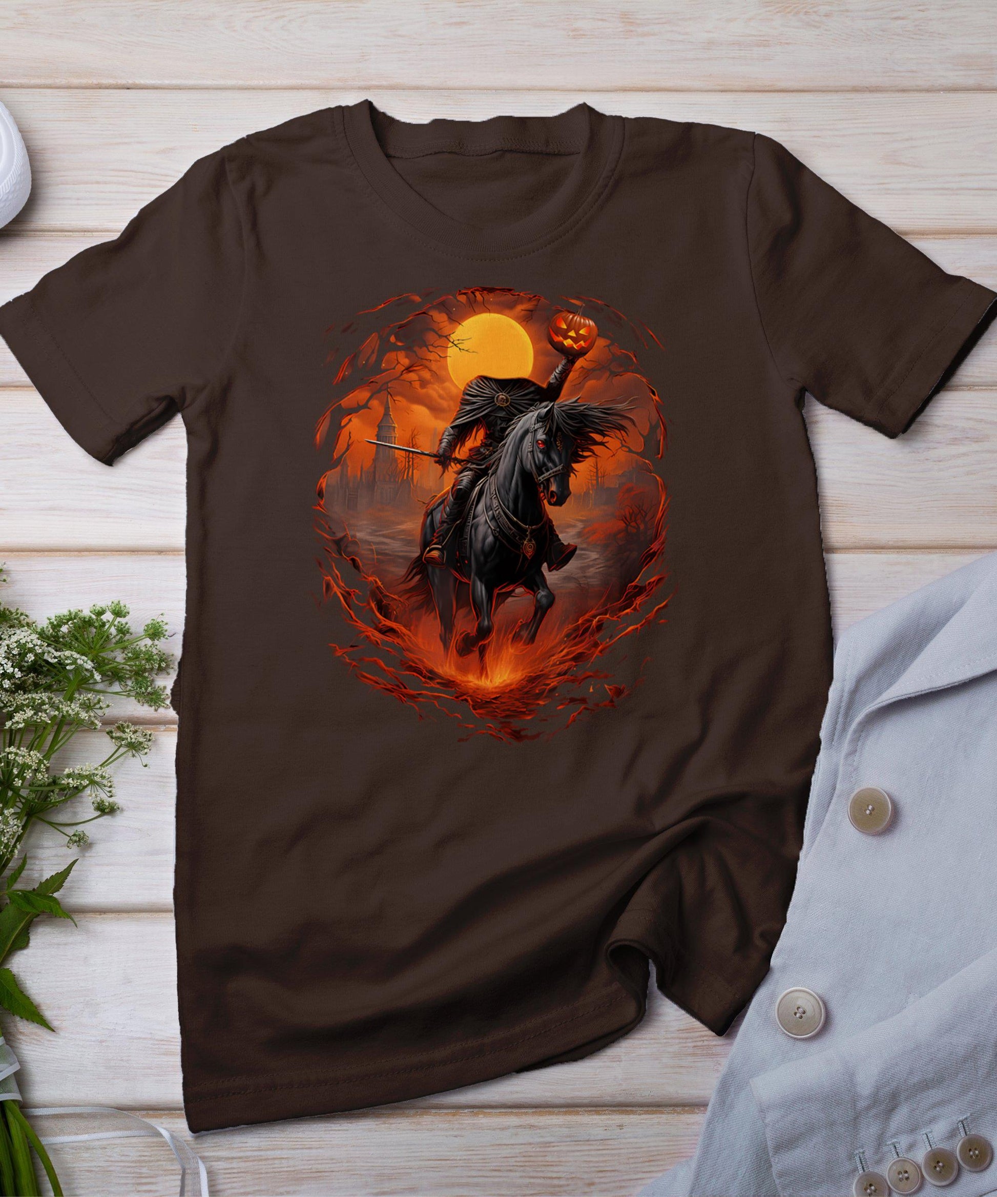 Scary Pumpkin Headless Horseman Halloween T-Shirt