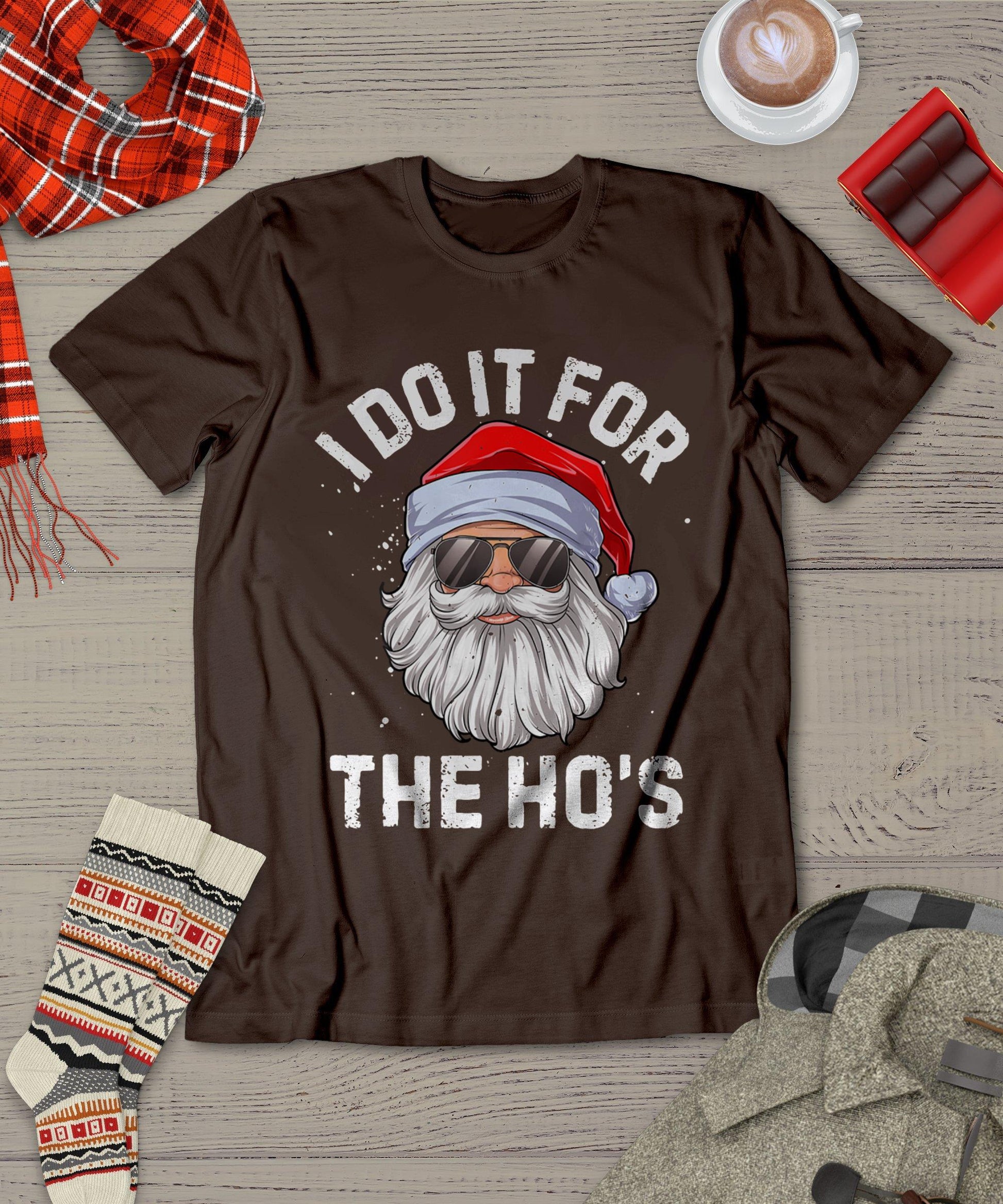 I Do It For The Ho's Funny Inappropriate Christmas Men Santa T-Shirt