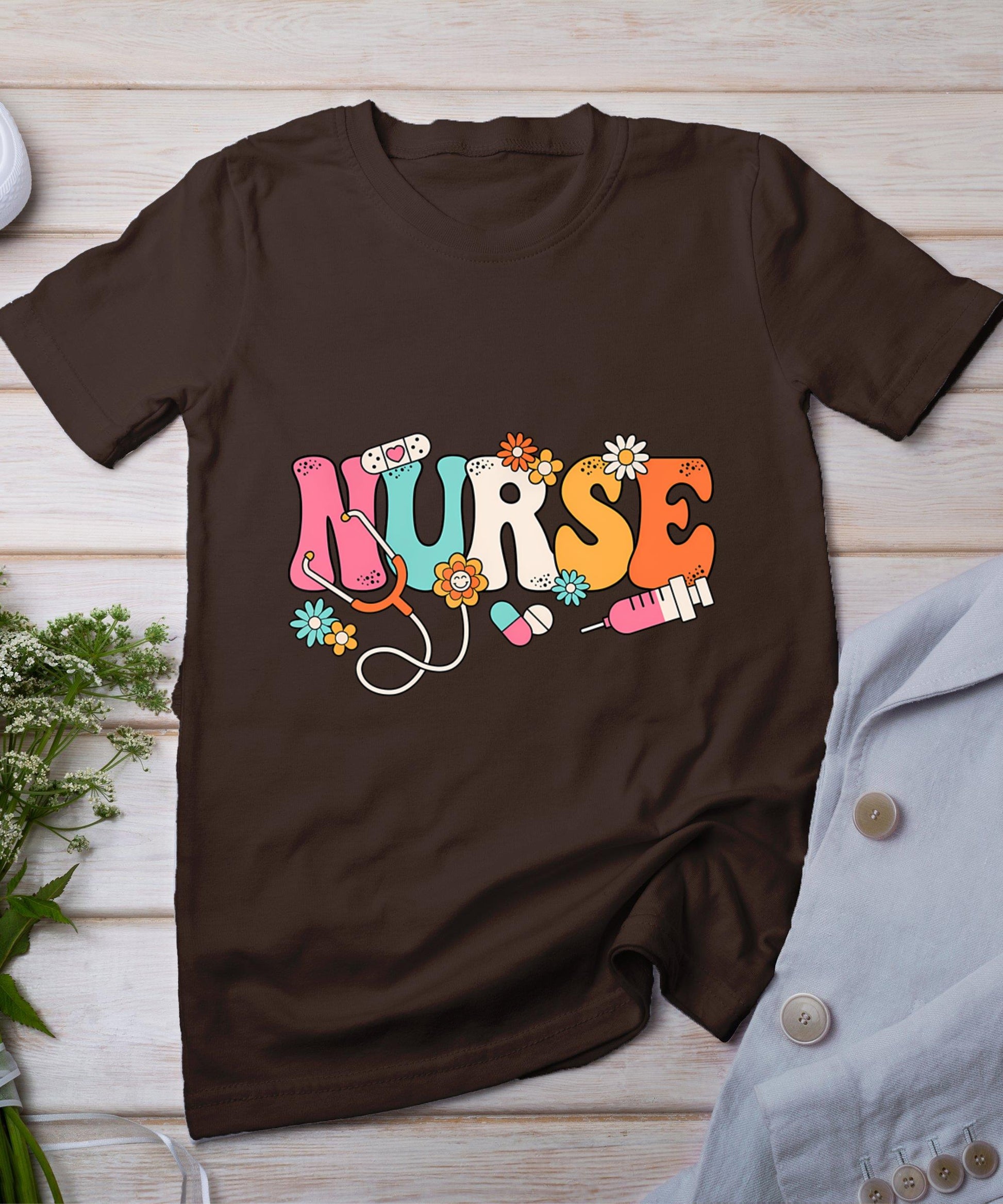 Cute Retro Groovy Nurse Flower Nursing T-Shirt