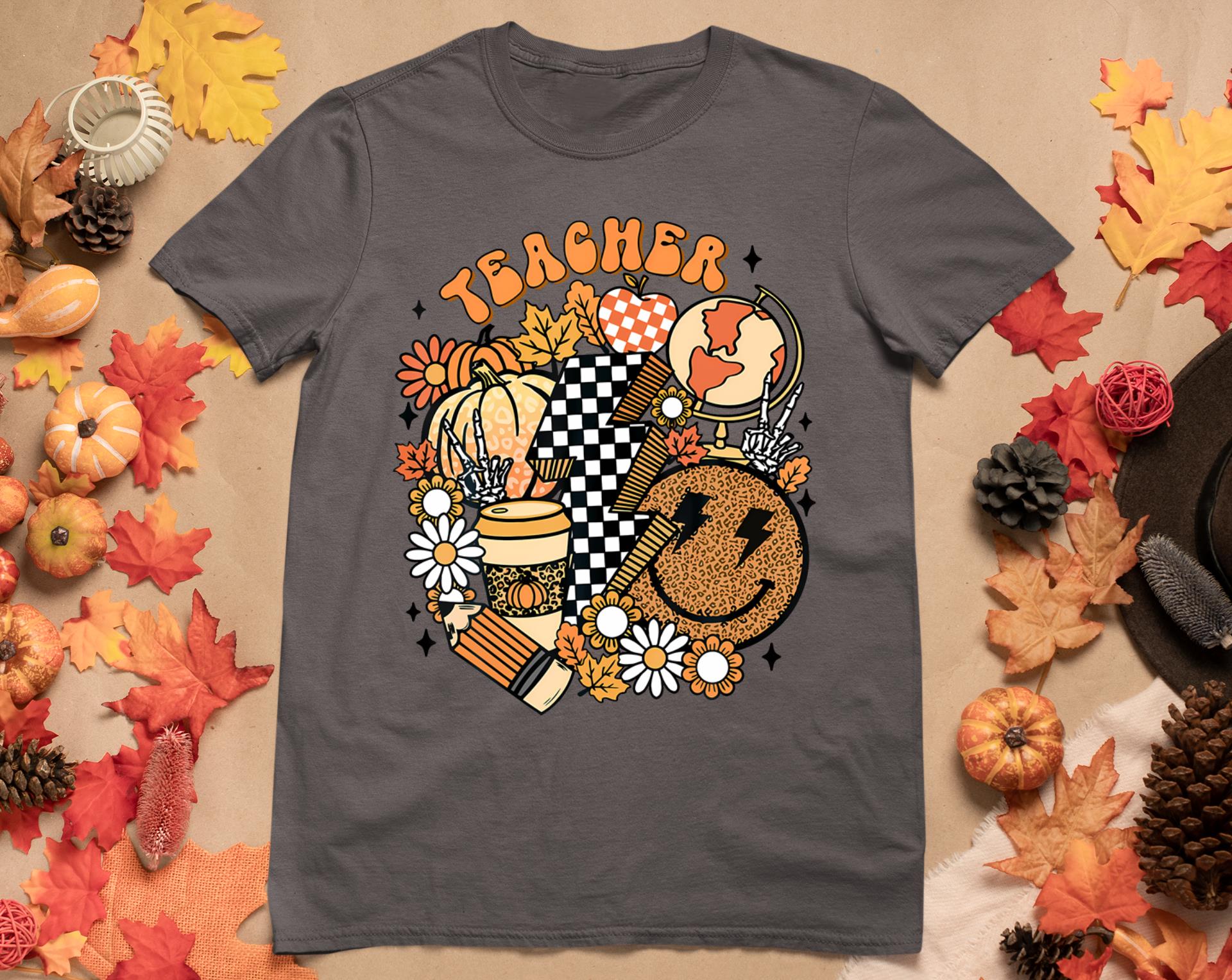 Fall Teacher Retro Teacher Life Autumn Thanksgiving Womens T-Shirt