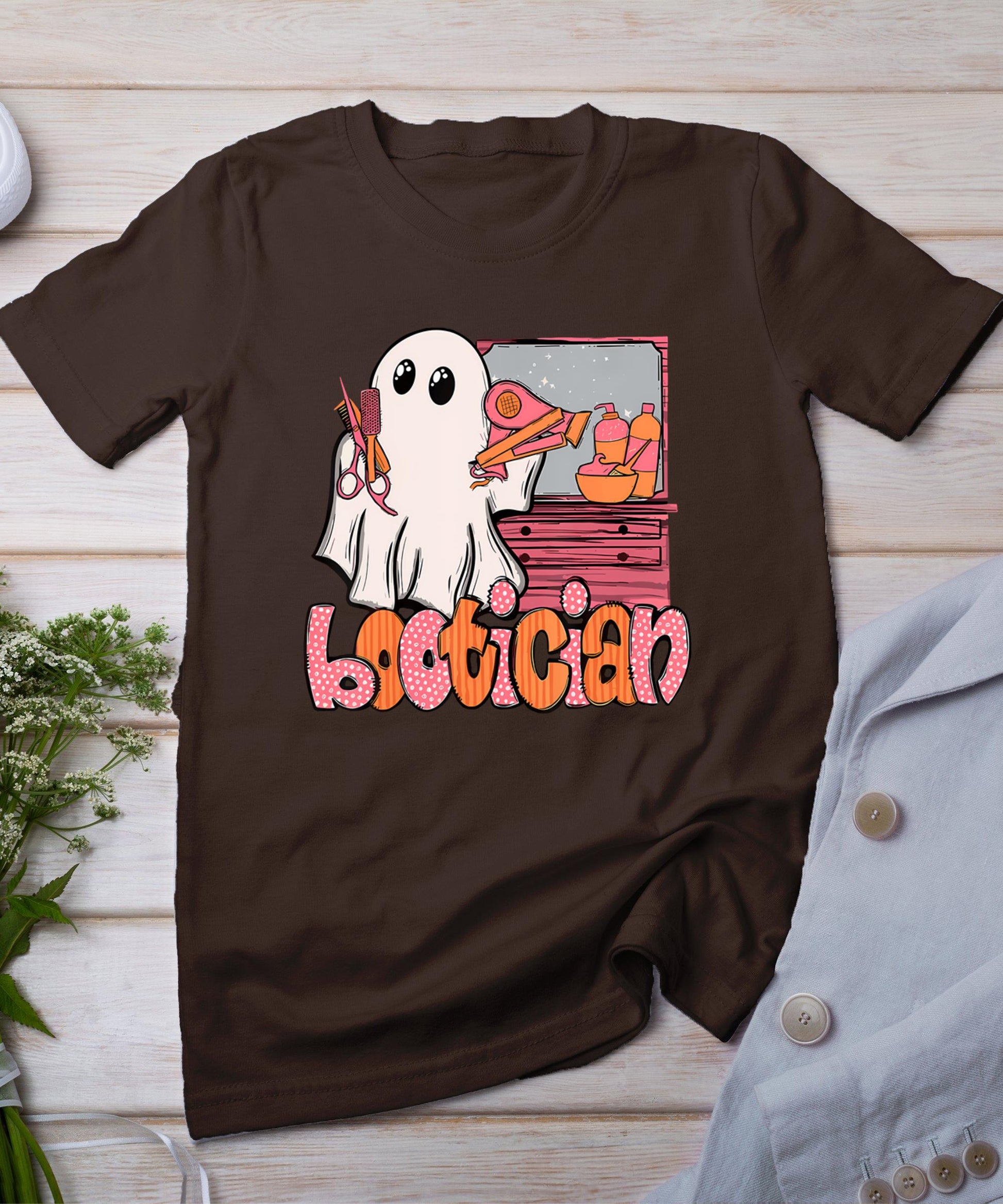 Bootician Funny Beautician Halloween Ghost Hair Stylist T-Shirt