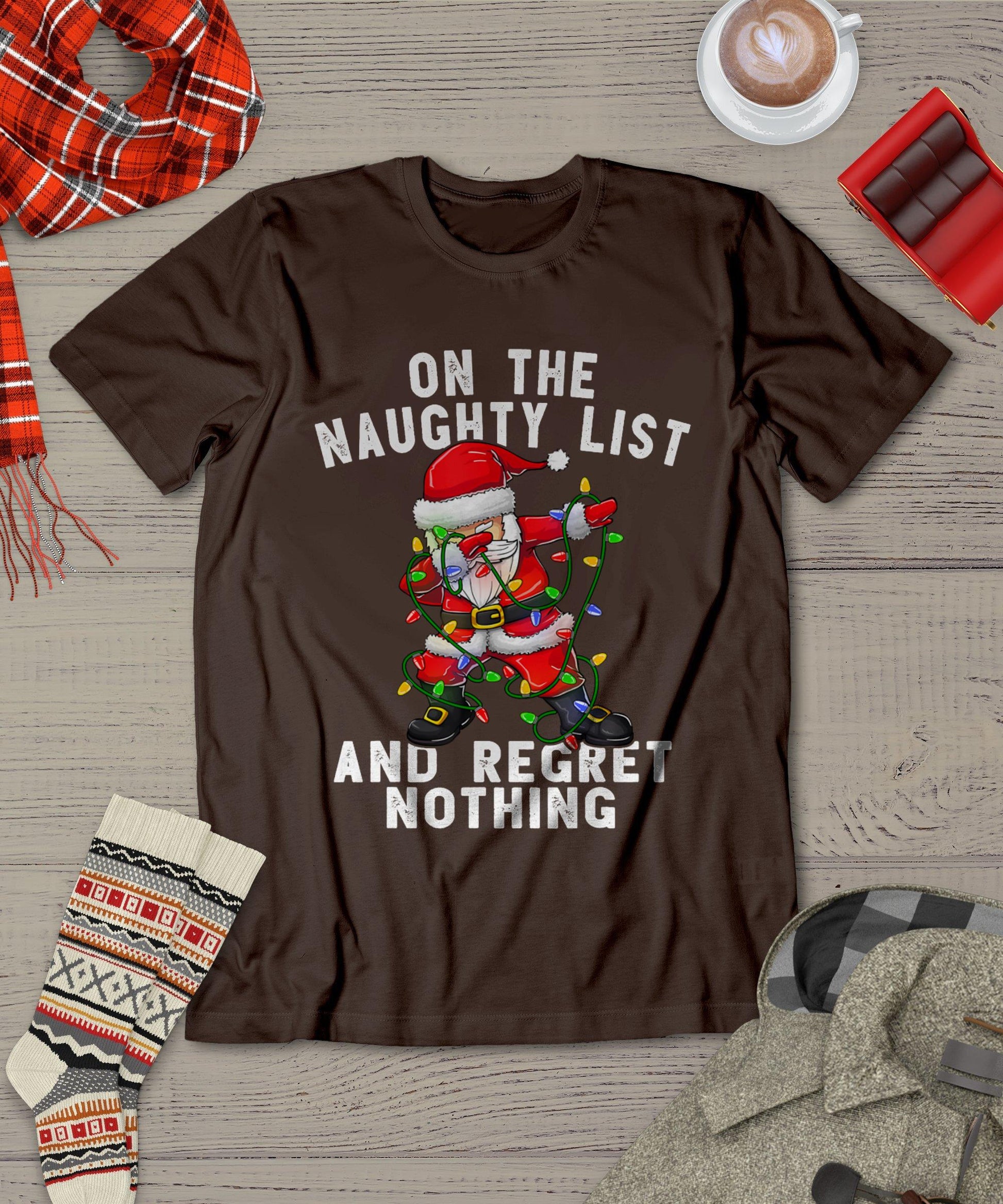 On The Naughty List And I Regret Nothing Shirt Dabbing Santa T-Shirt