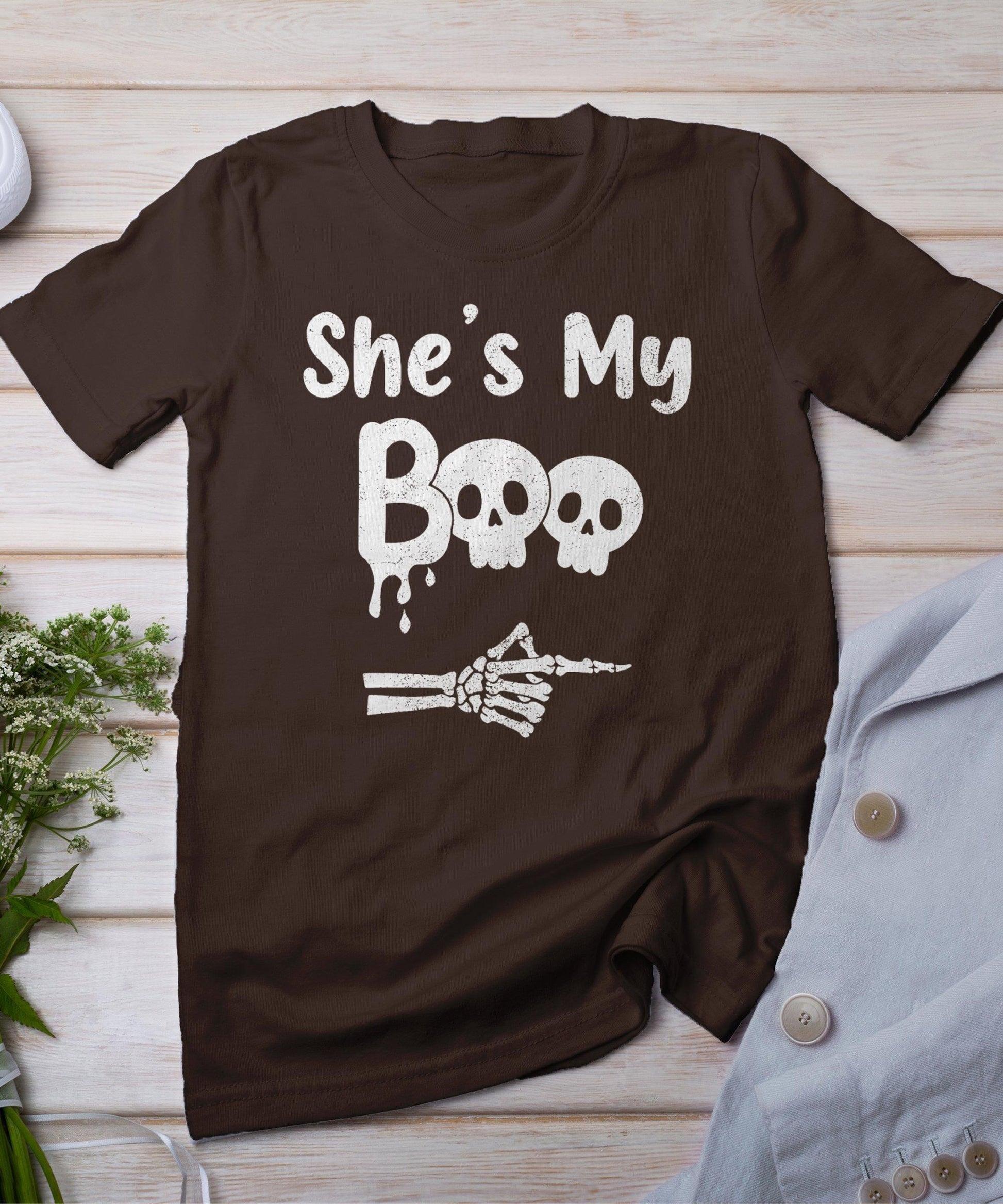 Matching Halloween Pajama Couples Shes My Boo Skull Face T-Shirt