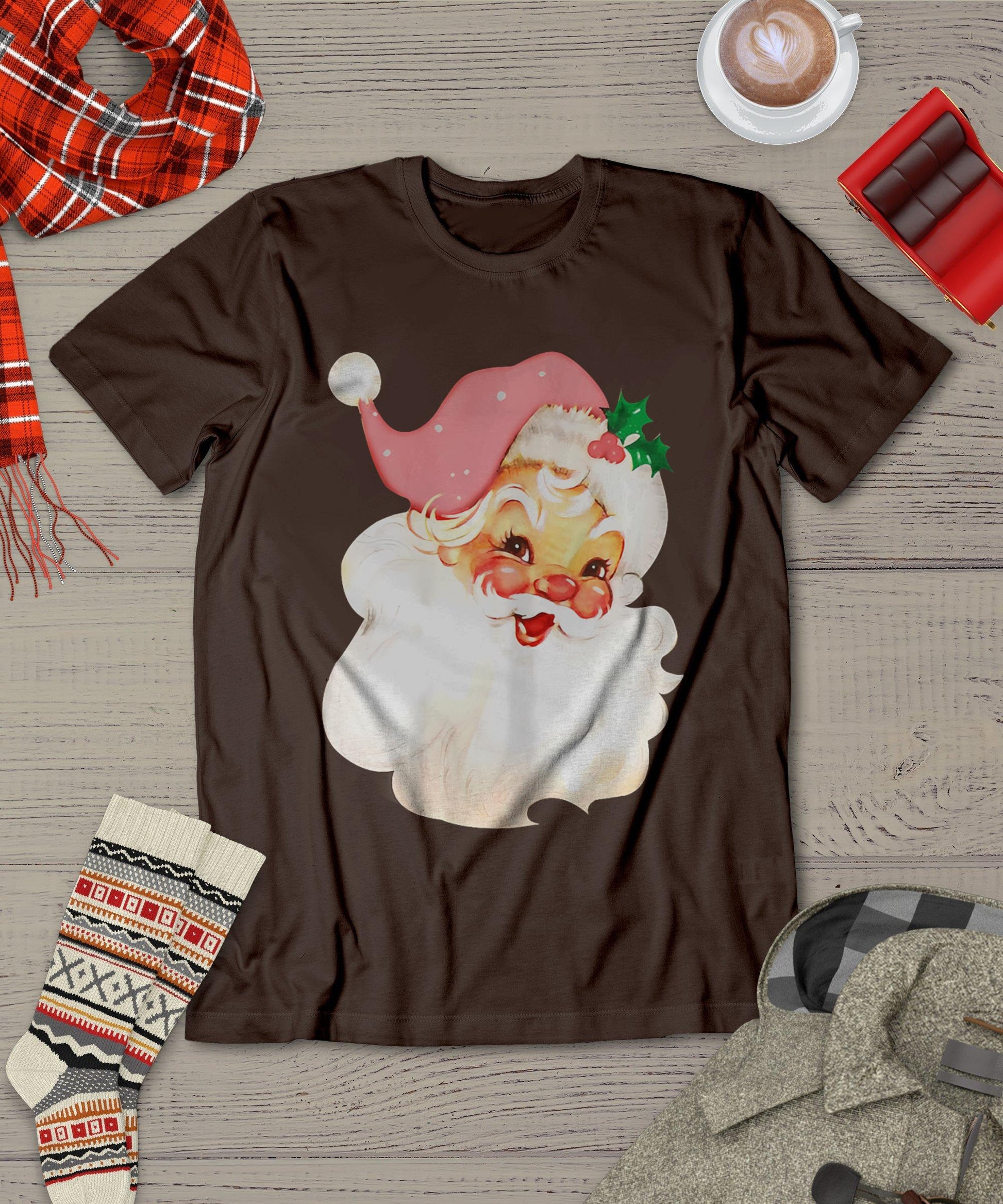 Pink Santa For Girls Christmas Retro Holiday Vintage T-Shirt