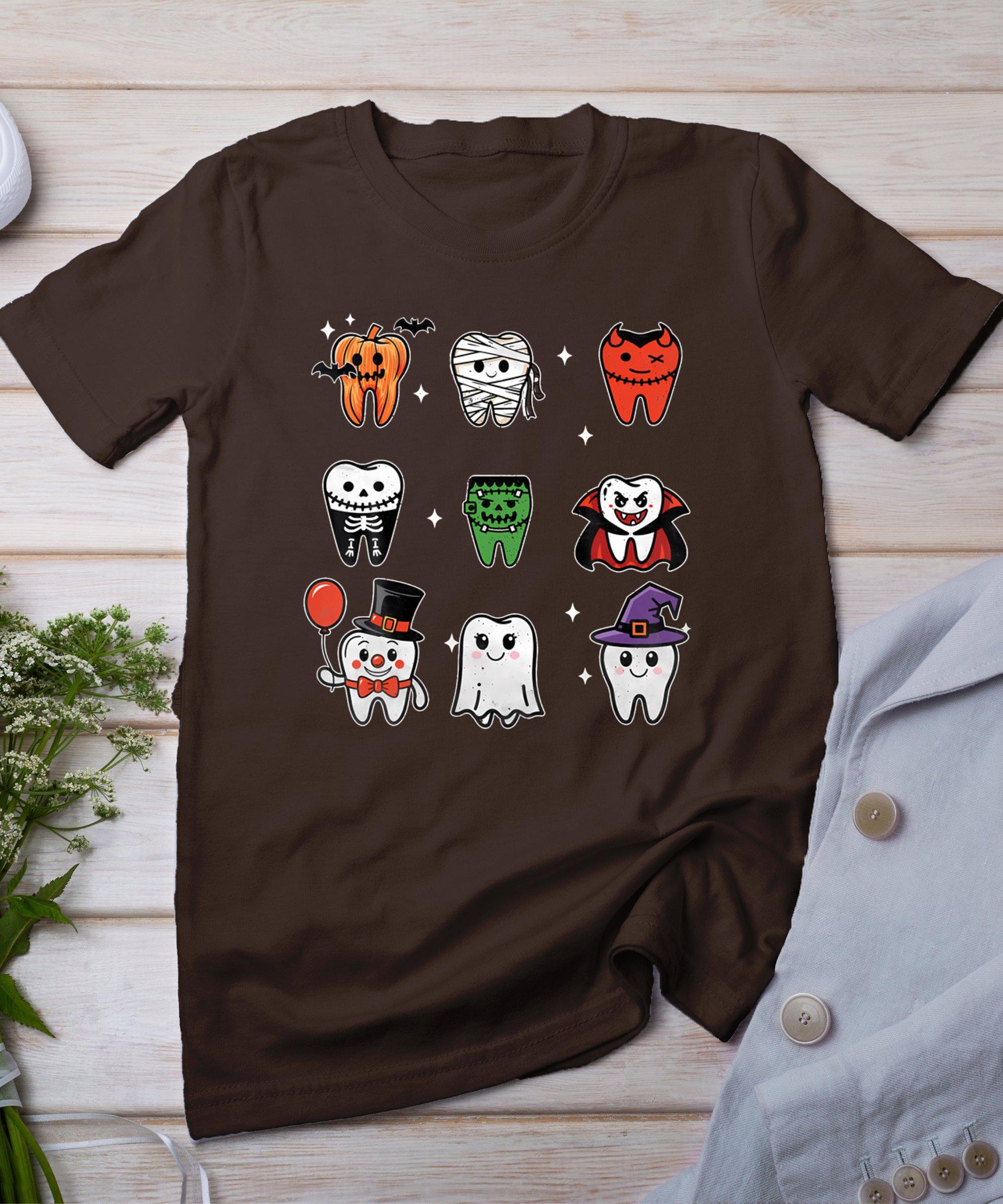 Teeth Ghost Pumpkin Witch Cute Dental Halloween Dentist T-Shirt