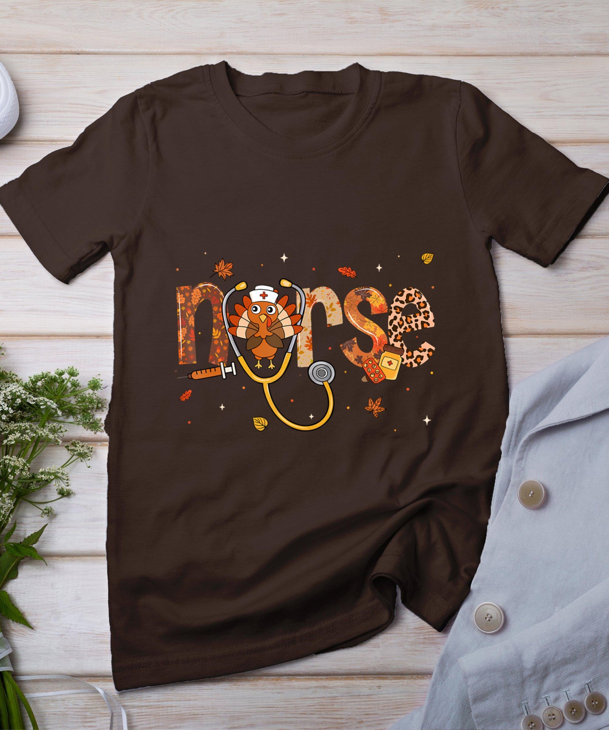 Thanksgiving Nurse Shirts Women Girls Turkey Fall Scrub Top T-Shirt