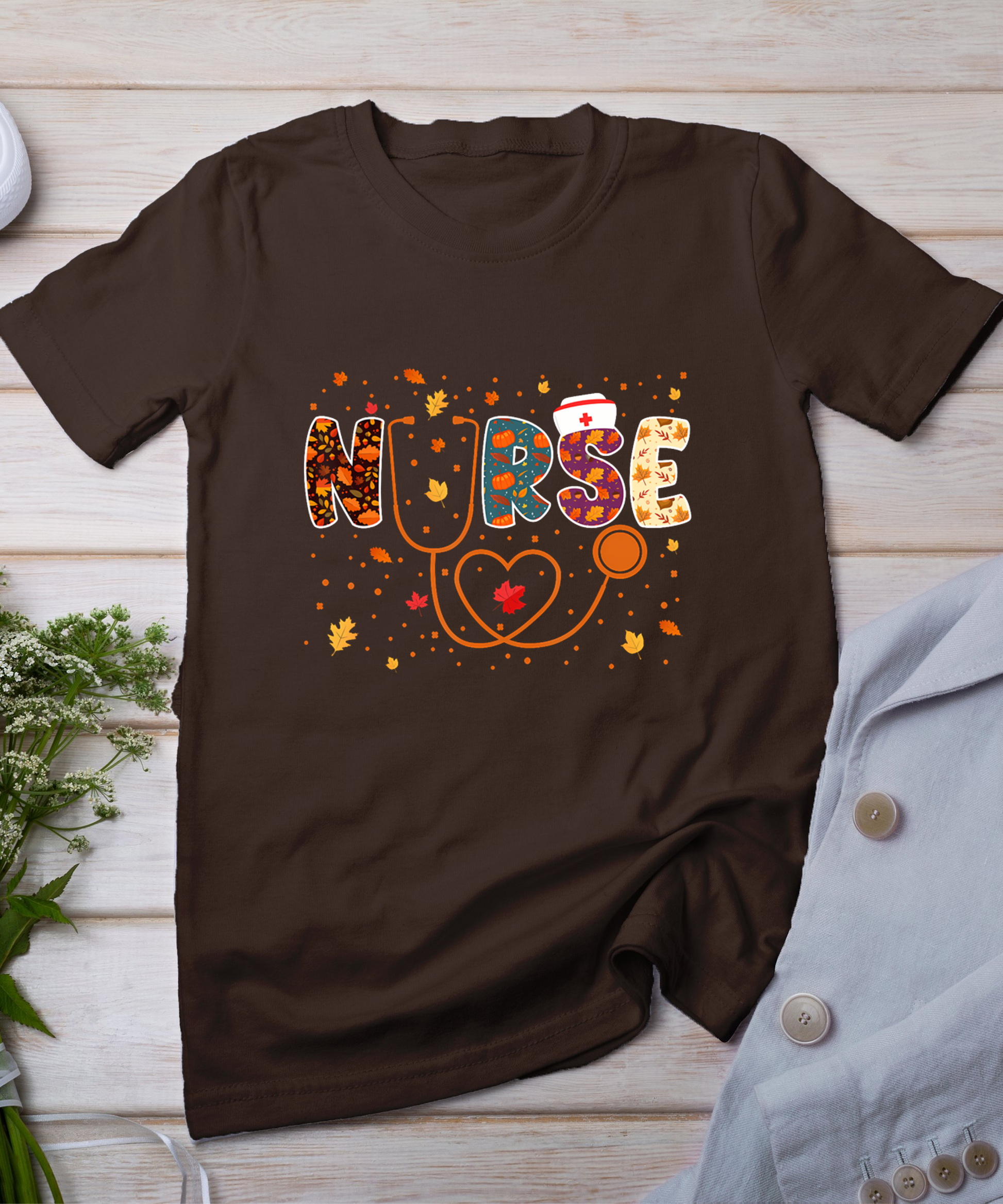 Nursing Thanksgiving Day Stethoscope Fall Nurse Costume T-Shirt