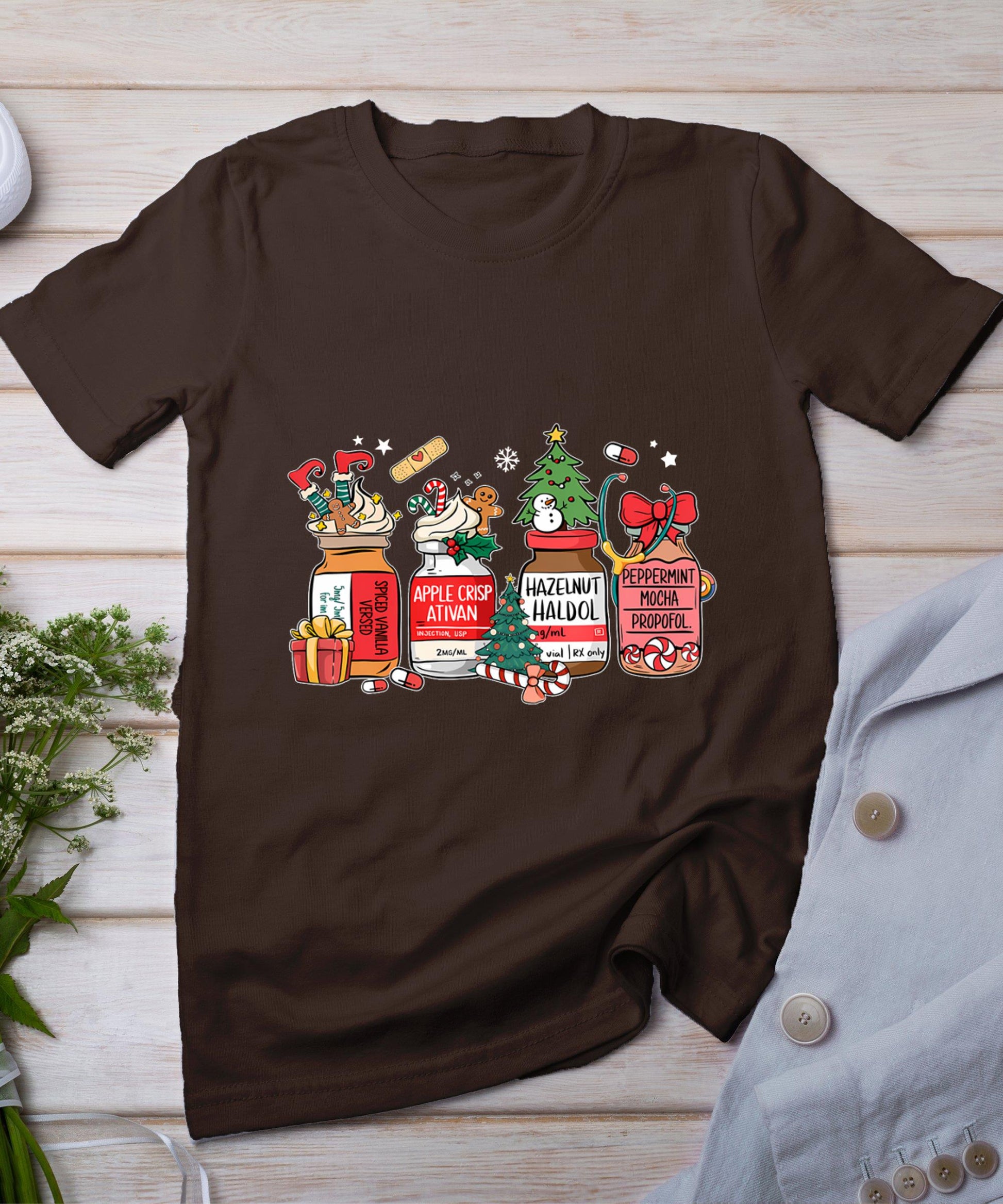 Christmas Nurse Funny Peppermint Mocha Propofol Er Ed Icu Rn T-Shirt