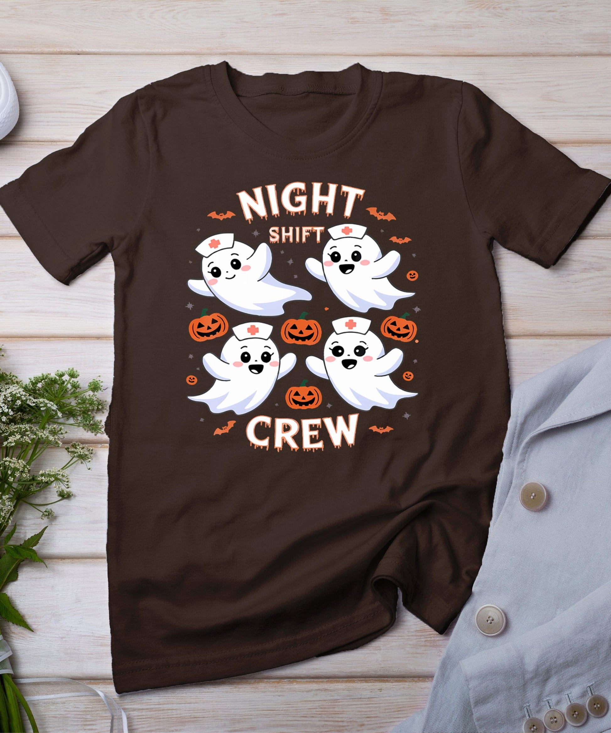 Night Shift Crew Funny Halloween Nursing Ghost Spooky Nurse T-Shirt