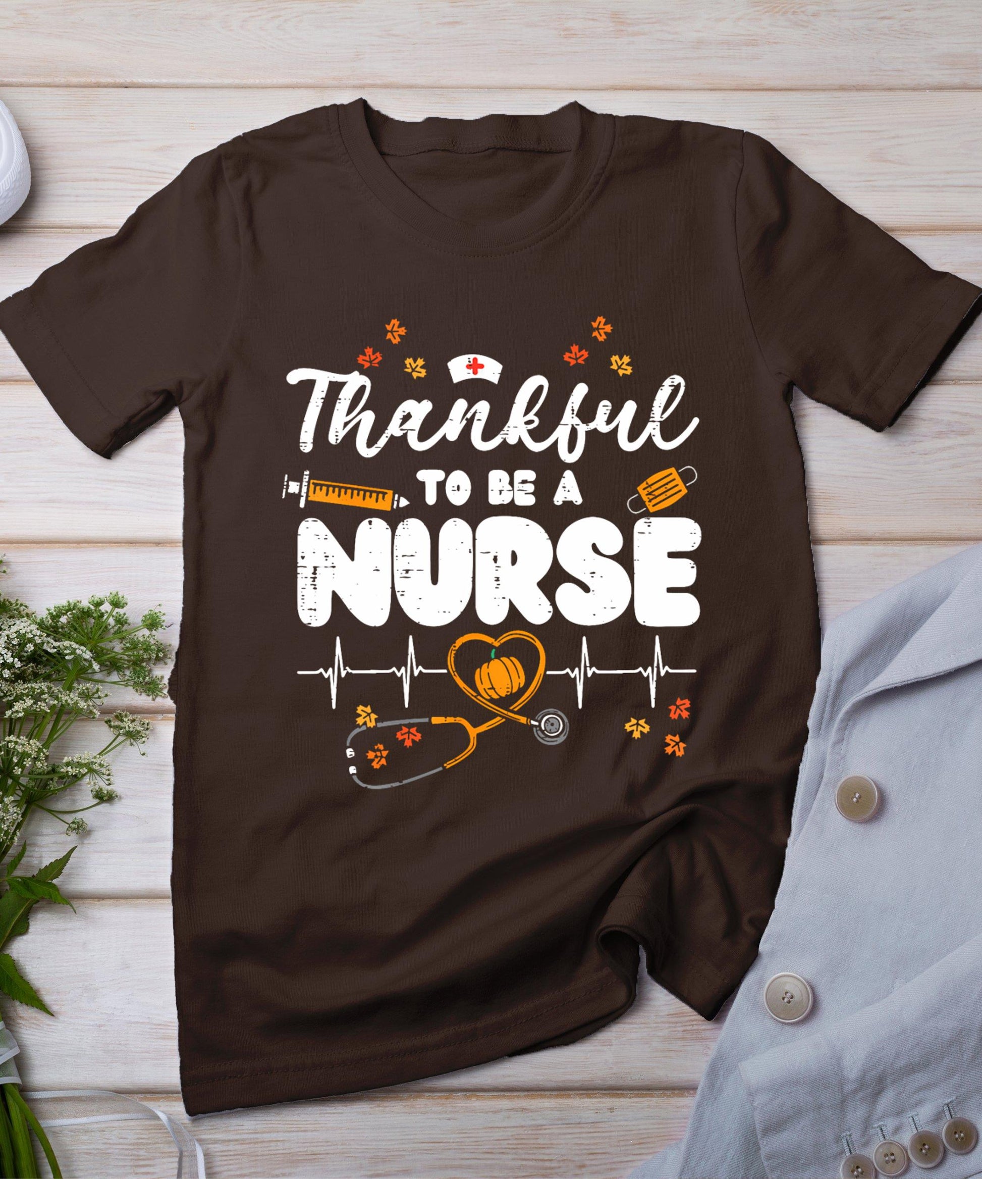 Thankful To Be A Nurse Thanksgiving Scrub Top Fall Rn Women T-Shirt