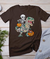 Skeleton Riding Mummy Dinosaur T Rex Halloween Funny Pumpkin T-Shirt