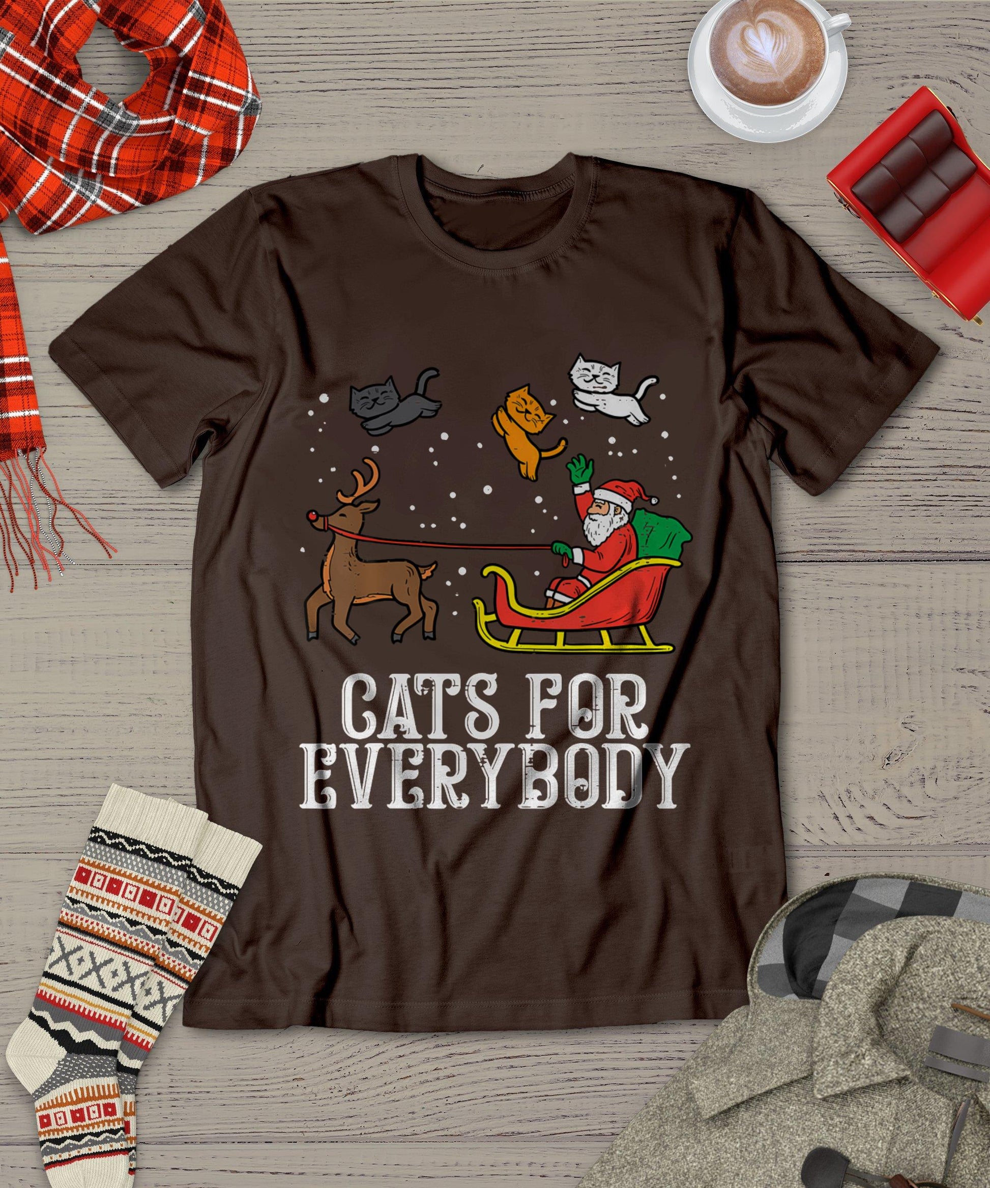 Cats For Everybody Christmas Cat Funny Xmas Women Santa T-Shirt