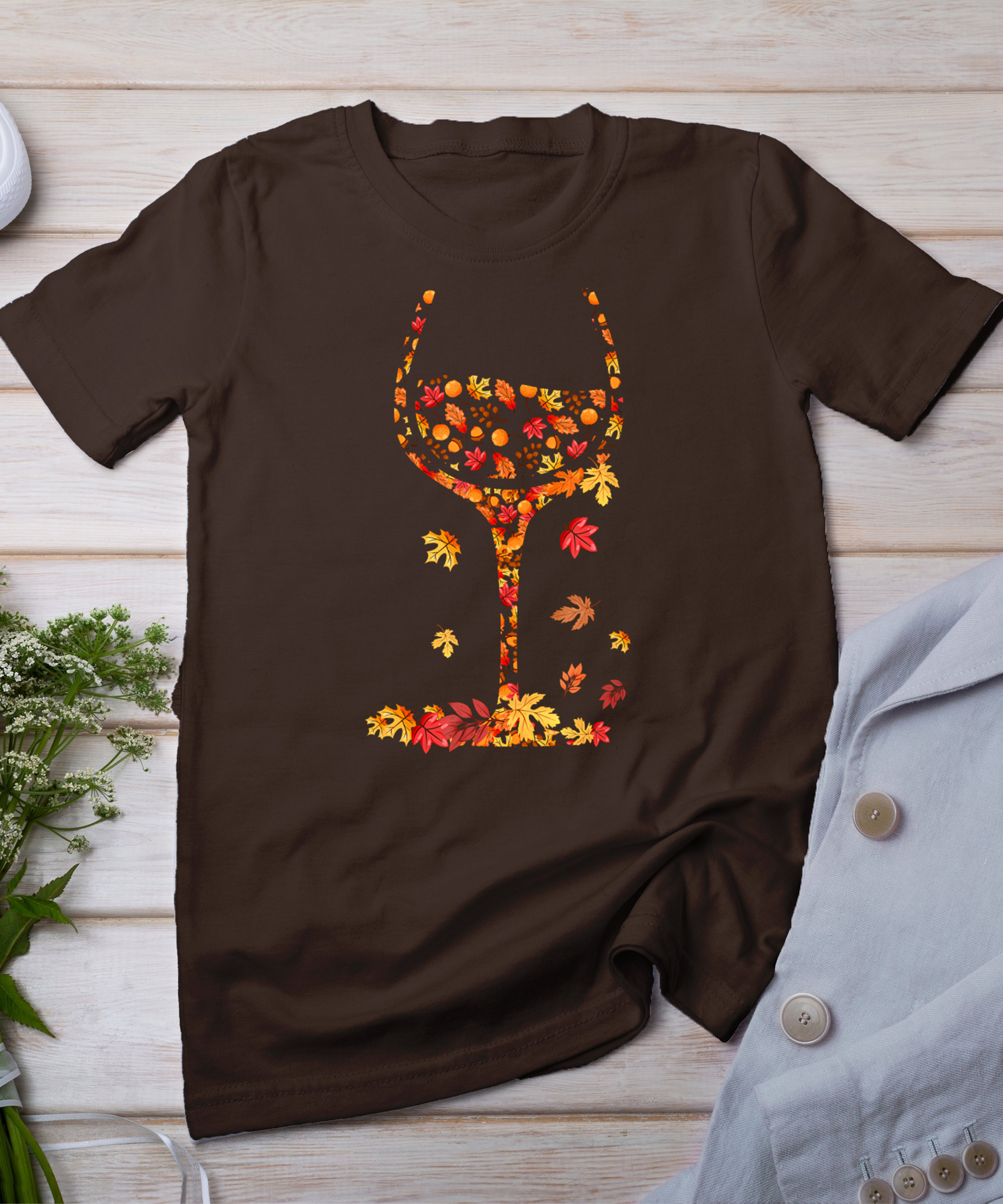 Glass Of Wine Maple Leaf Autumn Fall Funny Drink Wine Lovers T-Shirt