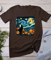 Van Gogh Starry Night Black Cat Halloween Pumpkin Cat Lover T-Shirt