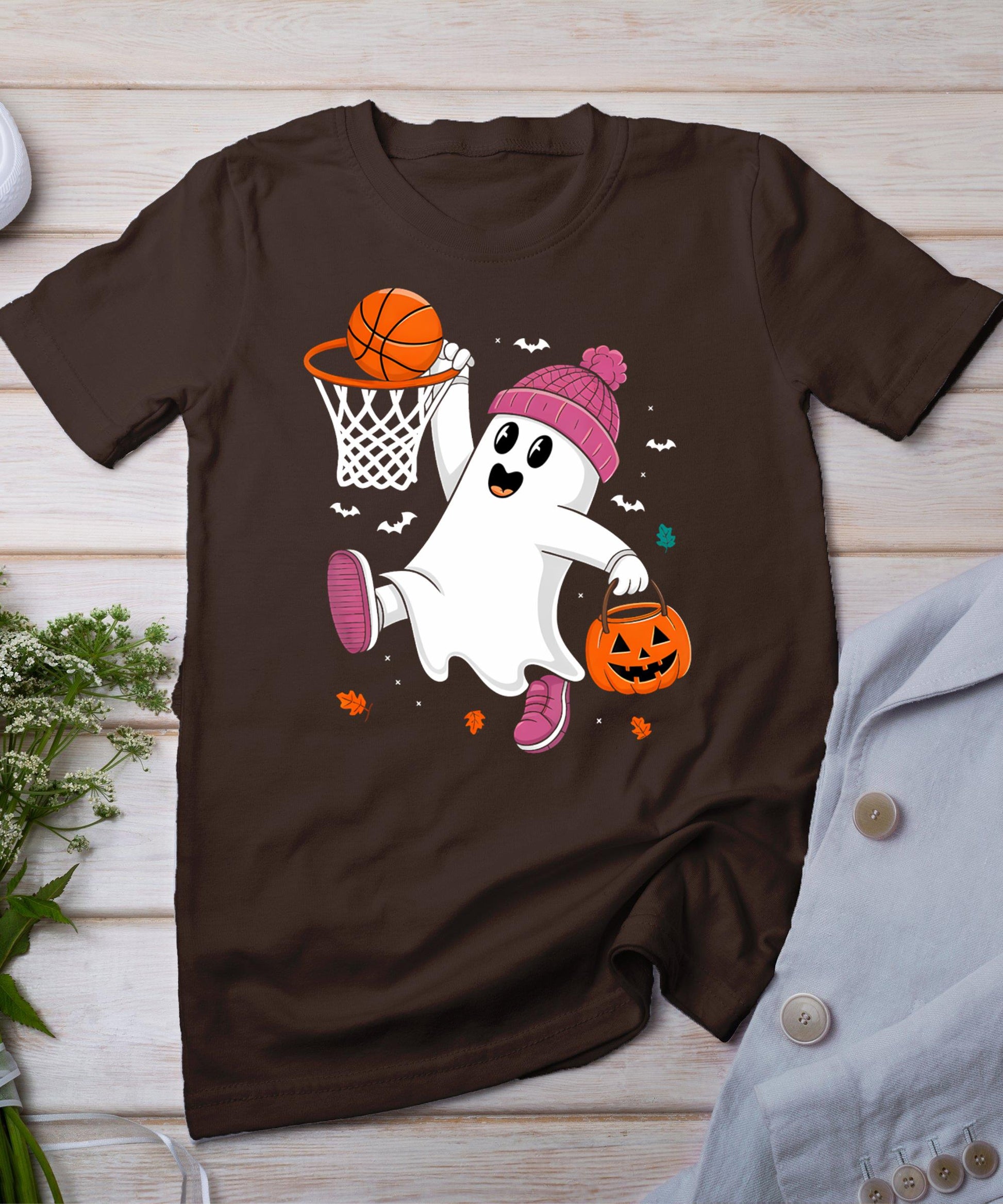 Funny Halloween Ghost Dunking Basketball Costume Boys Kids T-Shirt