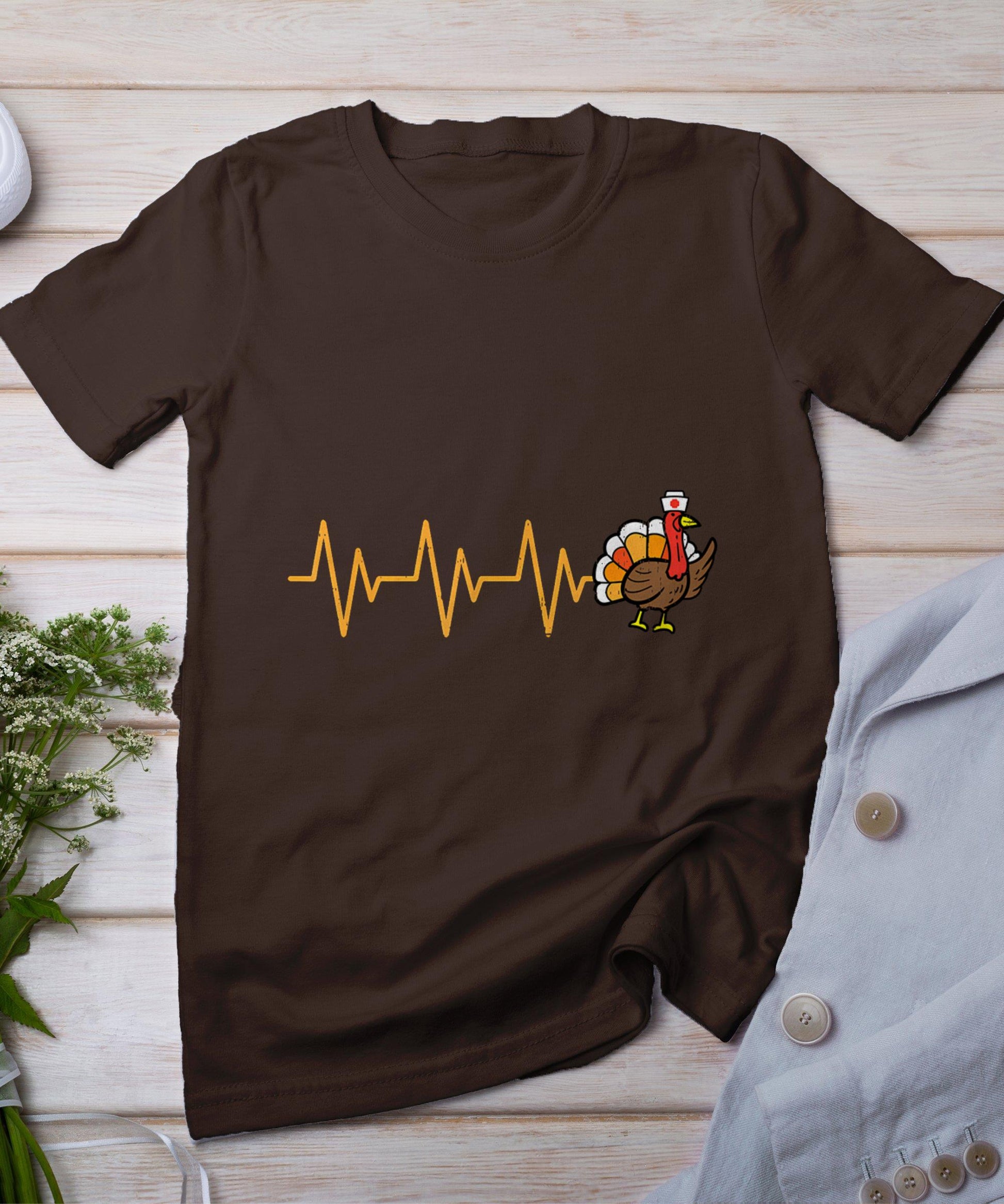 Heartbeat Turkey Nurse Thanksgiving Scrub Top Fall Rn Icu Er T-Shirt