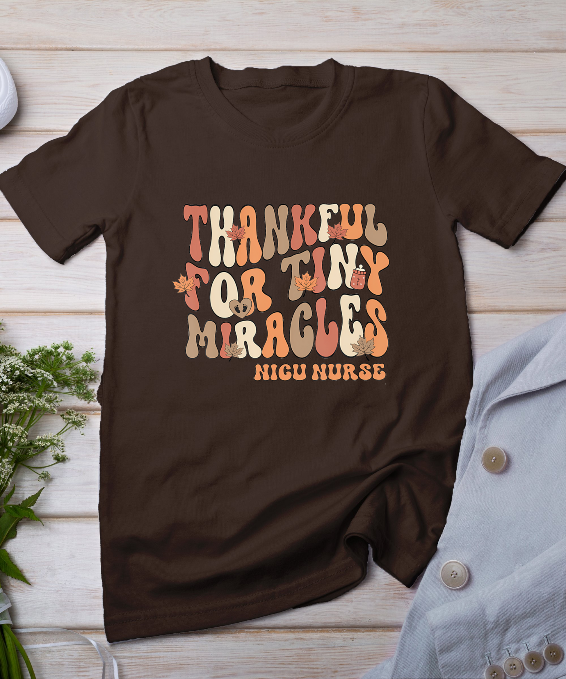 Retro Thankful For Tiny Miracles Thanksgiving Nicu Nurse T-Shirt