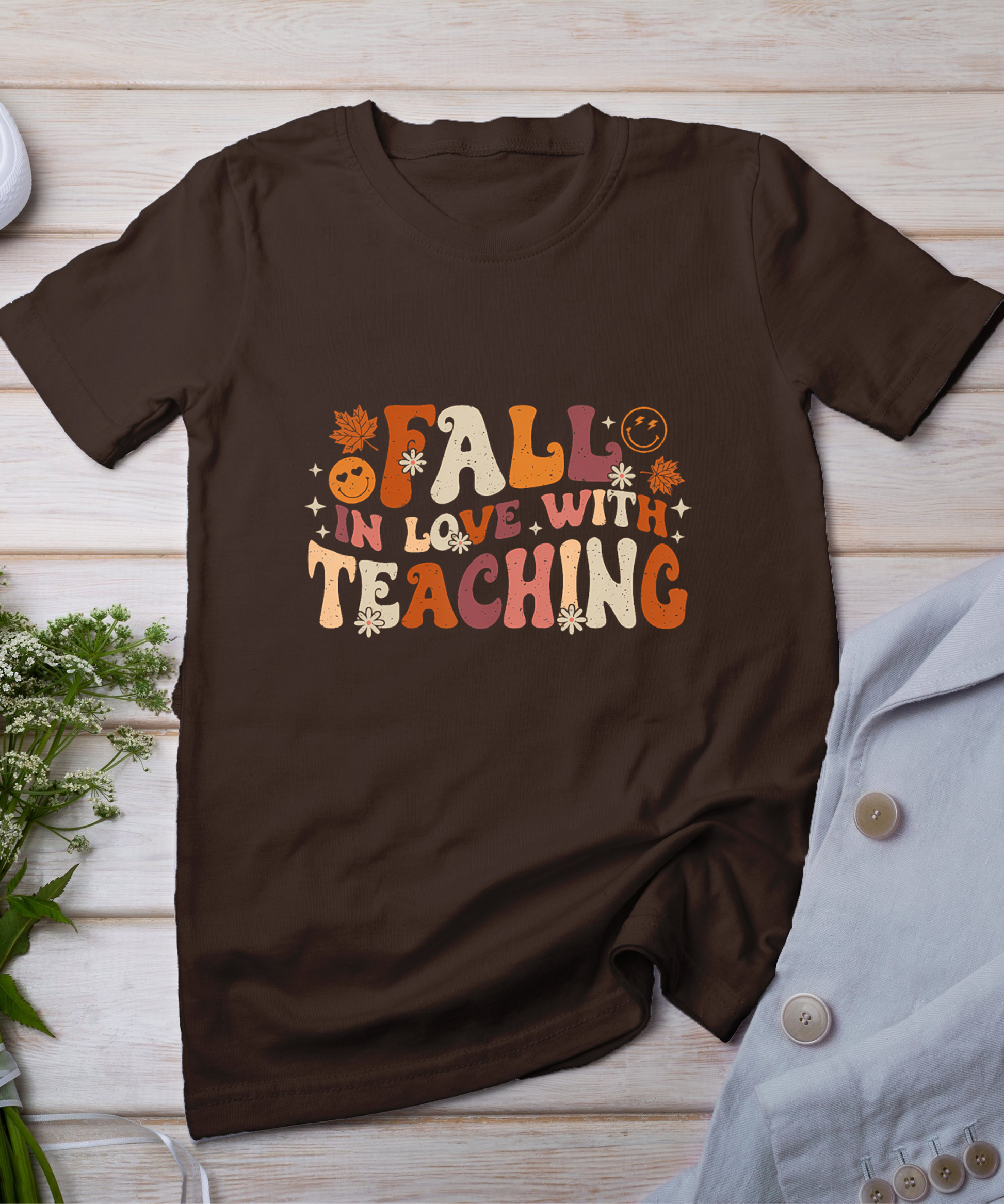 Fall In Love With Teaching Autum Thanksgiving Fall Teacher T-Shirt