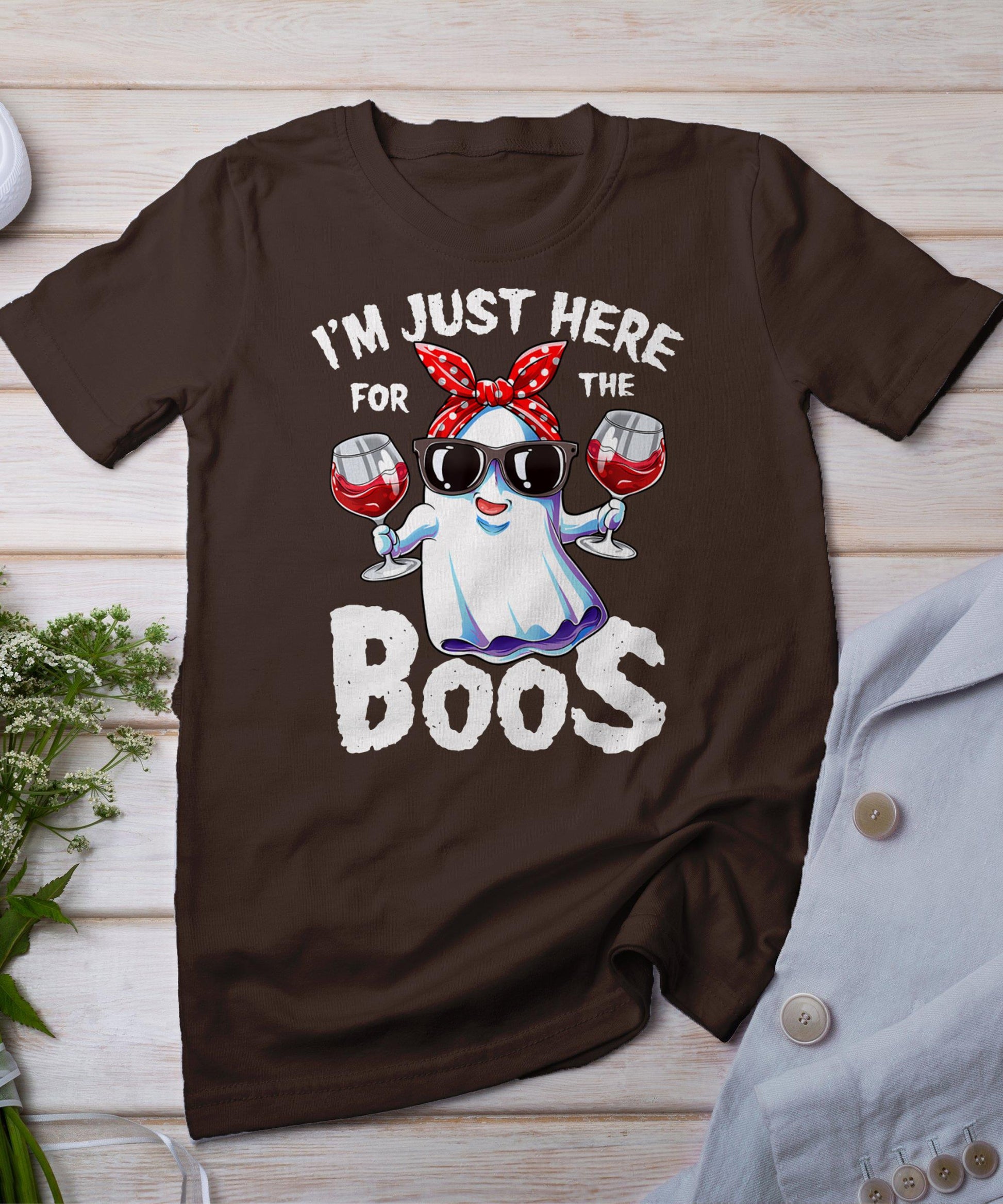 I'm Just Here For The Boos Halloween Women Ghost Cute Funny T-Shirt