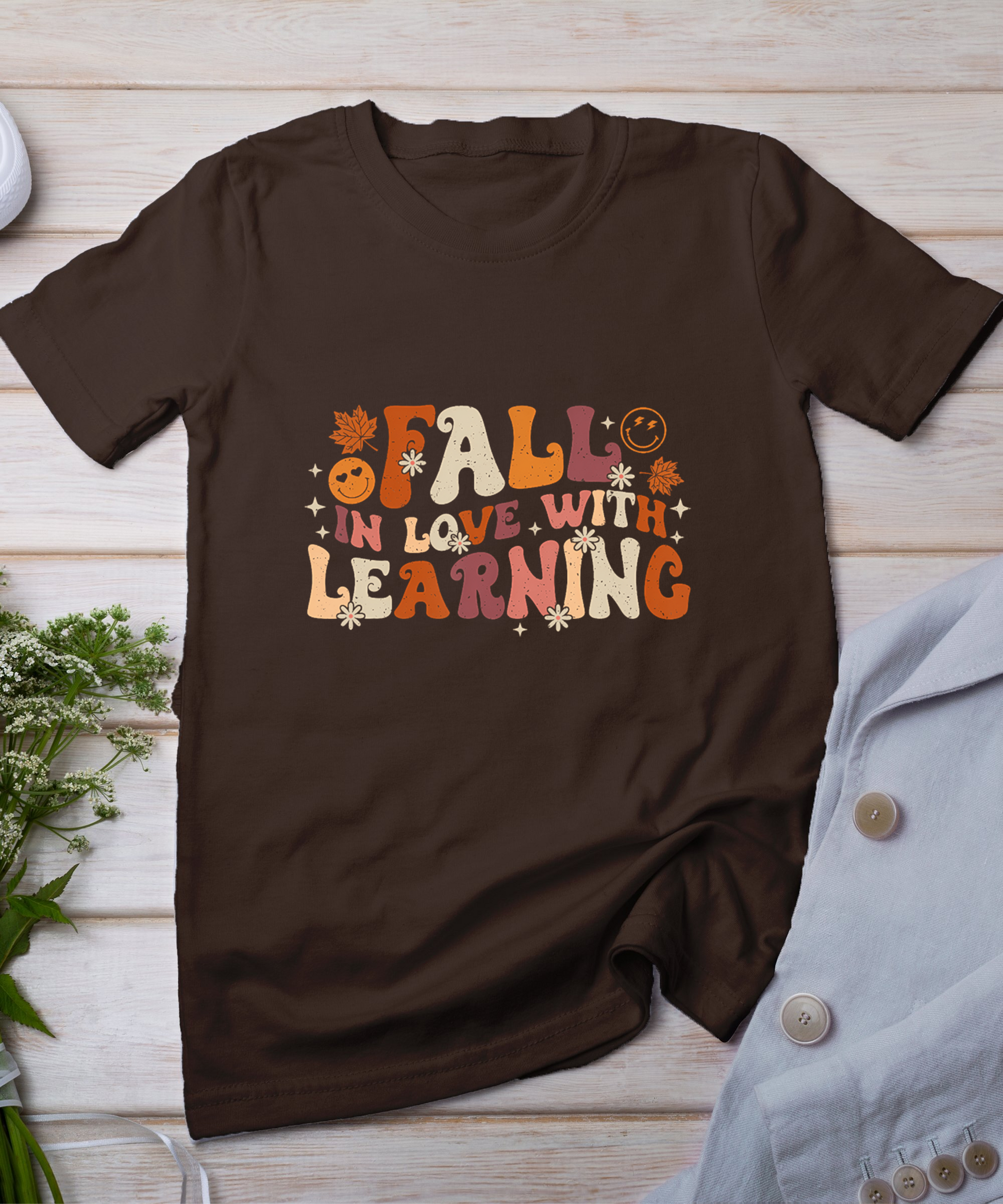 Fall In Love With Learning Autum Thanksgiving Teacher Kids T-Shirt