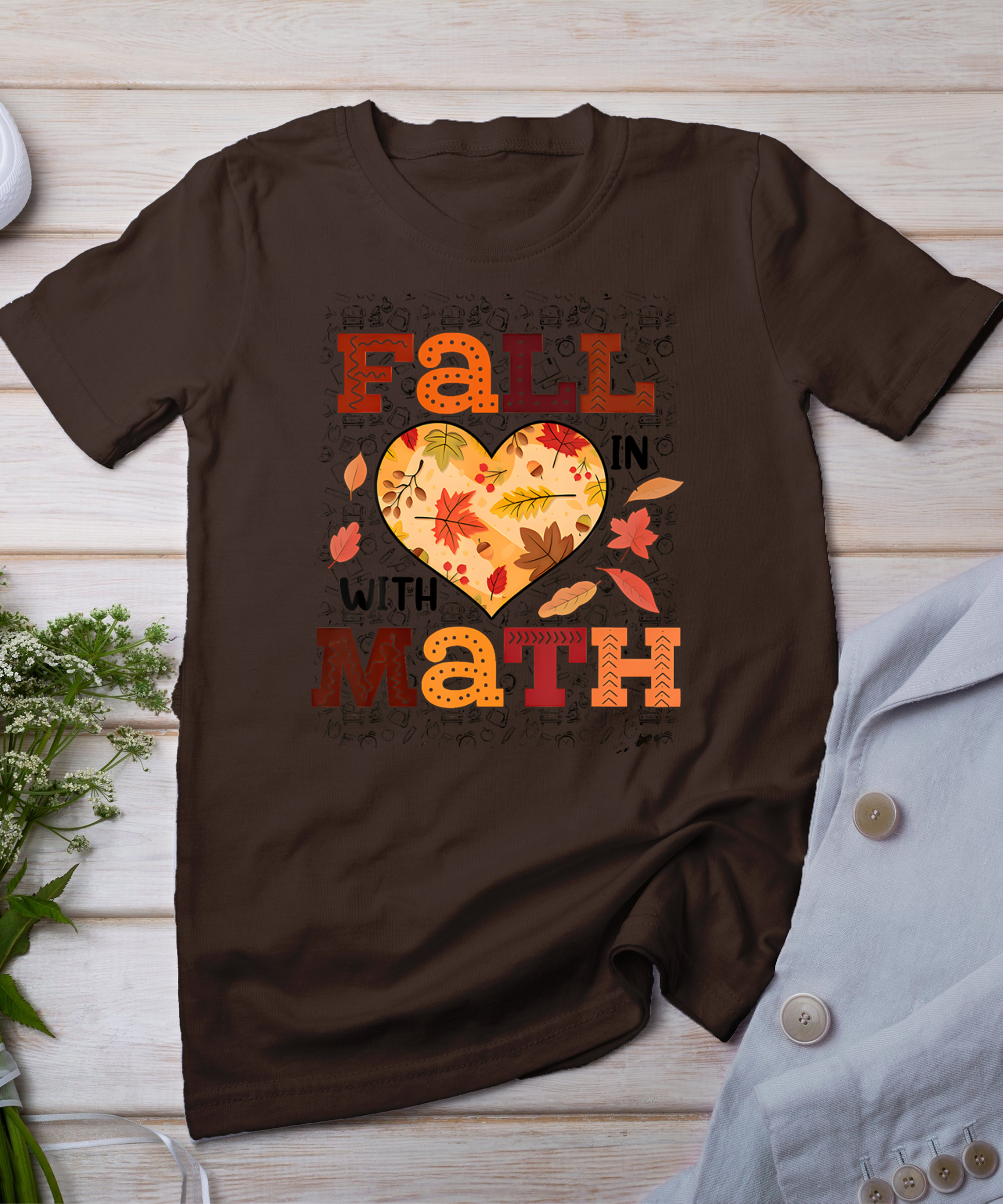 Fall Teacher Fall In Love With Math Funny Math Thanksgiving T-Shirt