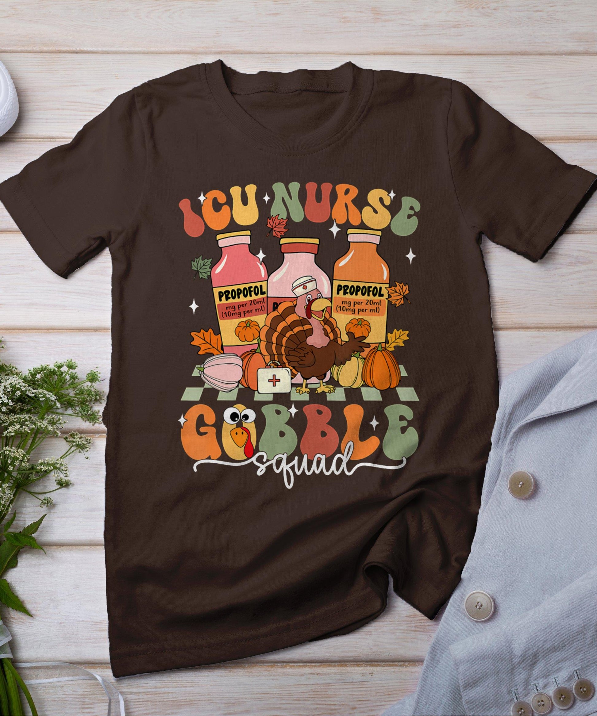 Thanksgiving Icu Nurse Gobble Squad Fall Scrub Top Women Men T-Shirt