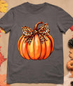 Coquette Bow Leopard Pumpkin Thanksgiving Rustic Fall Women T-Shirt