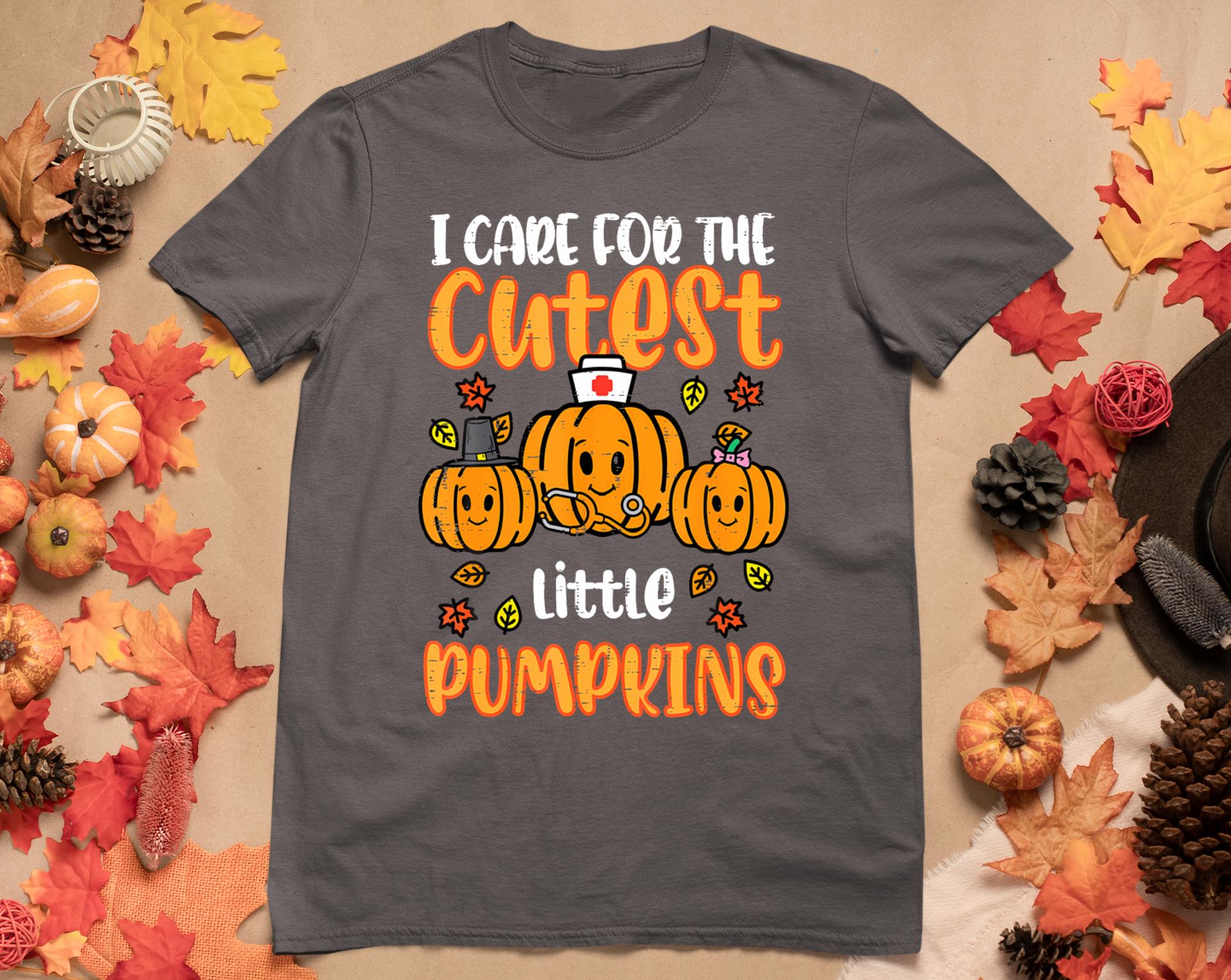 Pumpkins Nurse Halloween Scrub Top Fall Thanksgiving Women T-Shirt