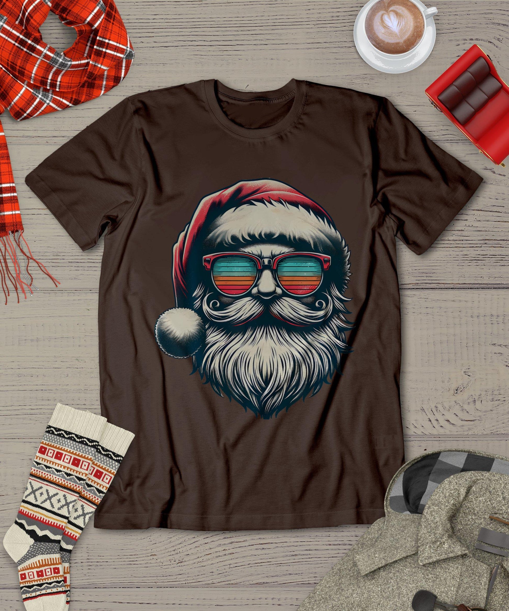 Santa Face Retro Sunglasses Christmas Xmas Men Women Kids T-Shirt