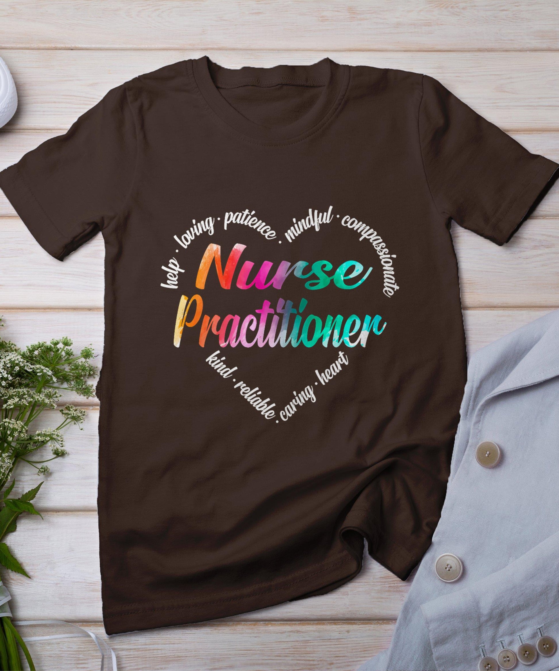 Nurse Practitioner Heart Word Cloud Watercolor Rainbow T-Shirt