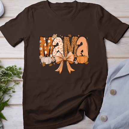 Retro Mama Coquette Bows Leopard Mom Fall Thanksgiving Women T-Shirt